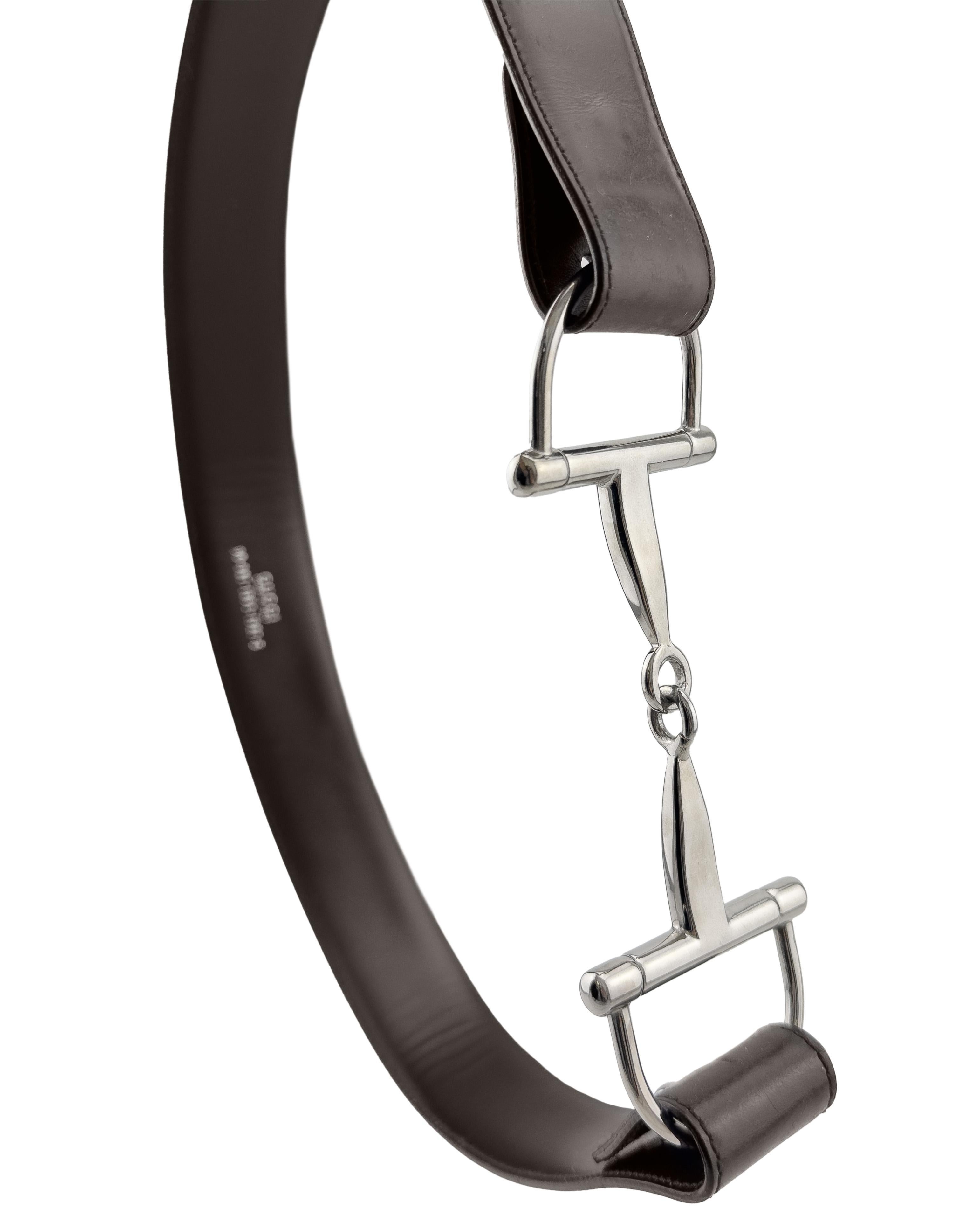 Nero Cintura anni '90 Tom Ford for Gucci in pelle marrone cioccolato con fibbia a forma di cavallo d'argento in vendita
