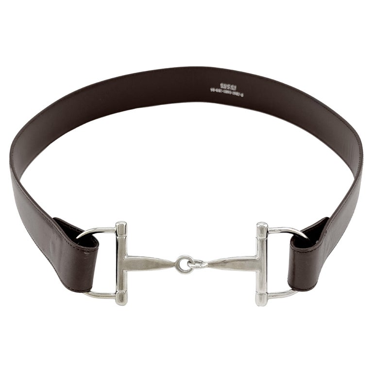 Women\'s Dark Brown Leather Belt with Silver Bit Accent Gucci label on bit Gucci Horse Bit Buckle Belt in Brown | Lyst main image 2