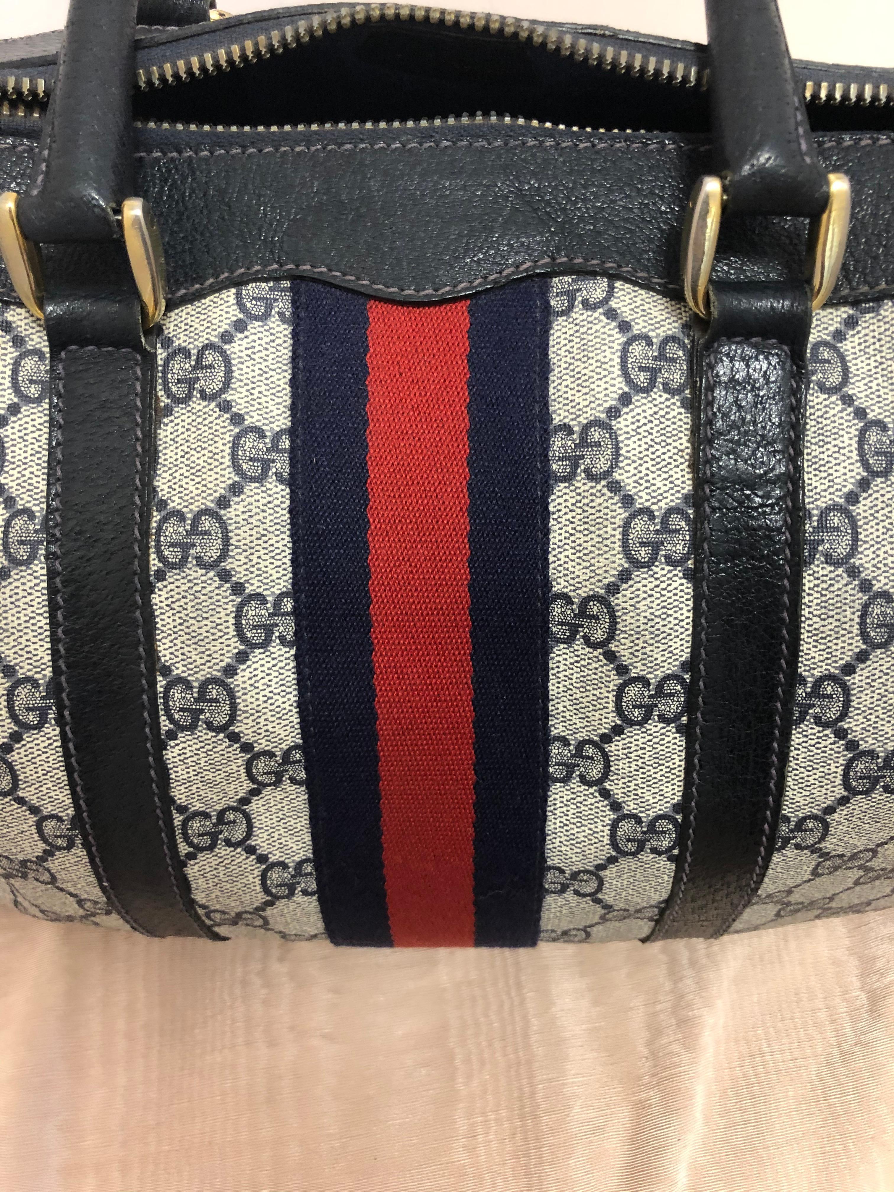 1990er Tom Ford für Gucci beschichtetem Segeltuch Monogramm Boston Tasche in Marine 1