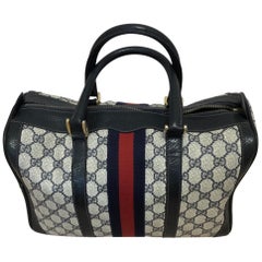 Vintage 1990s Tom Ford for Gucci Coated Canvas Monogram Boston Bag in Navy