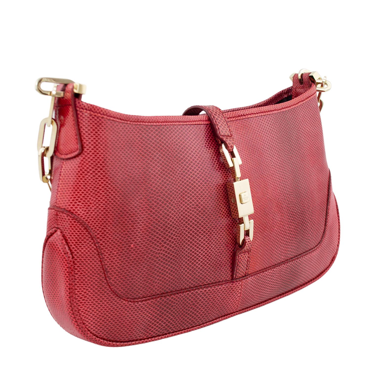 1990s Tom Ford for Gucci Mini Red Reptile Effect Jackie O Bag  In Good Condition In Toronto, Ontario