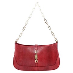 Retro 1990s Tom Ford for Gucci Mini Red Reptile Effect Jackie O Bag 