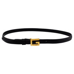 Vintage 1990's Tom Ford for Gucci Thin Black Belt with Gold G Buckle