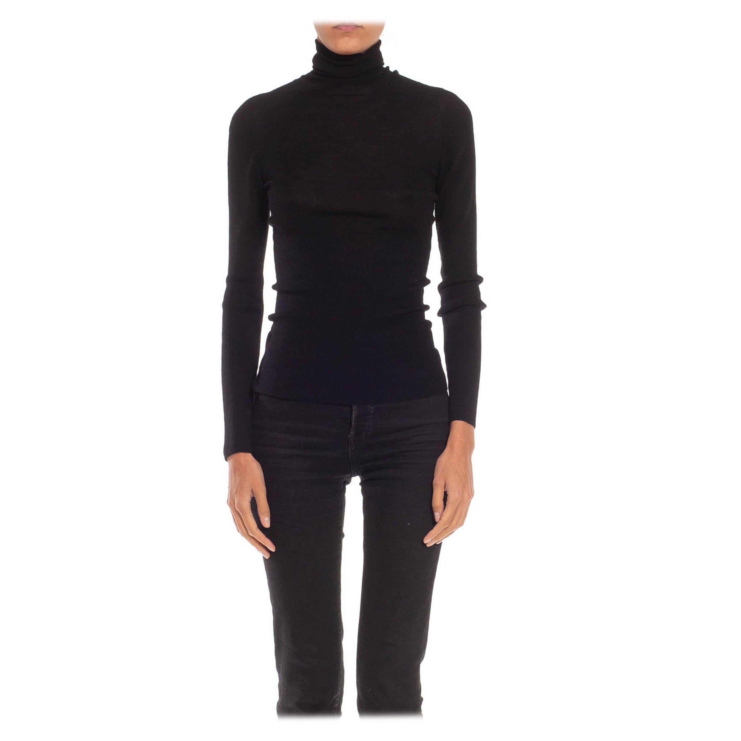 1990S TOM FORD GUCCI Black Fine Sheer Turtleneck Sweater