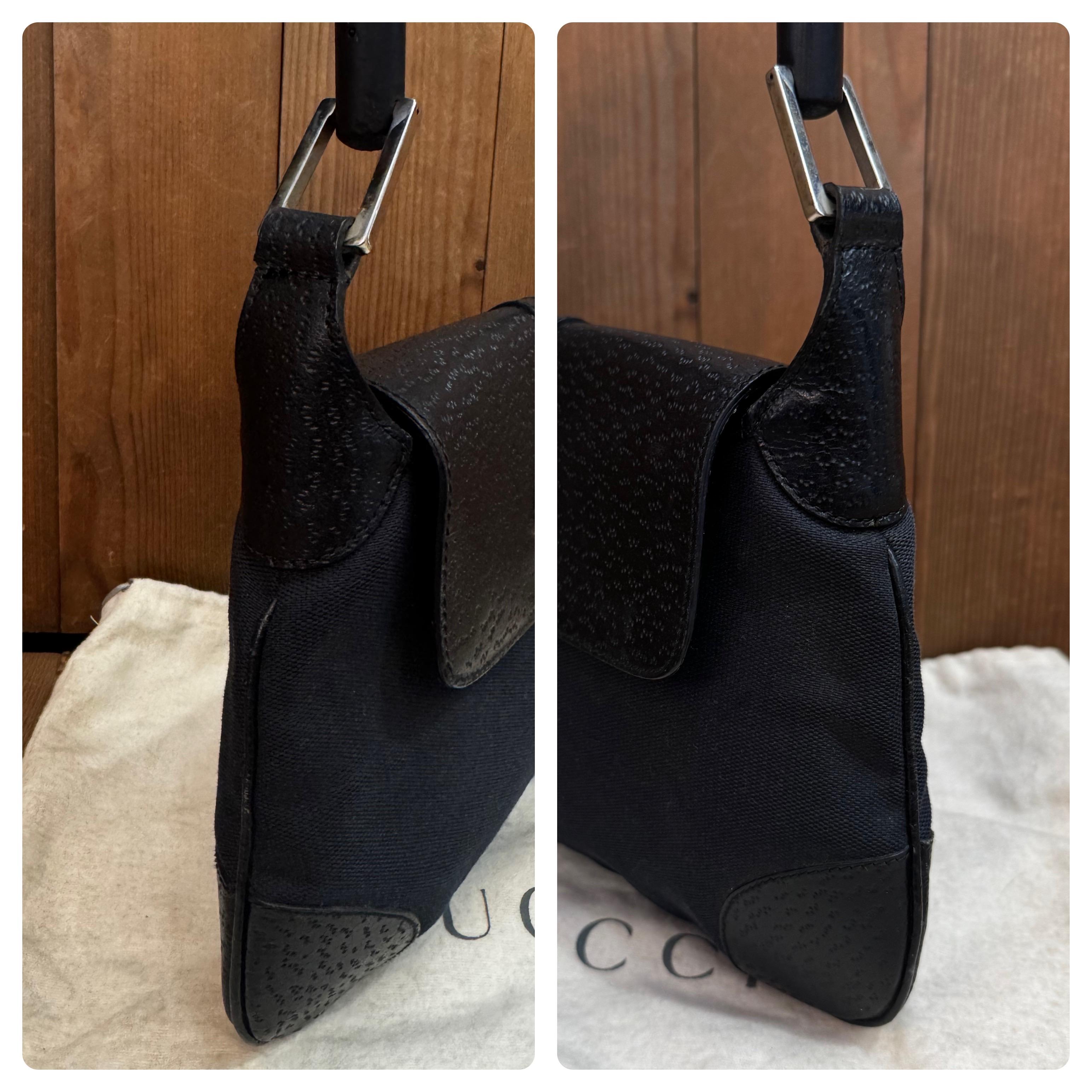 1990s Tom Ford GUCCI Jackie Bamboo Hobo Shoulder Bag Black Canvas Small For Sale 1