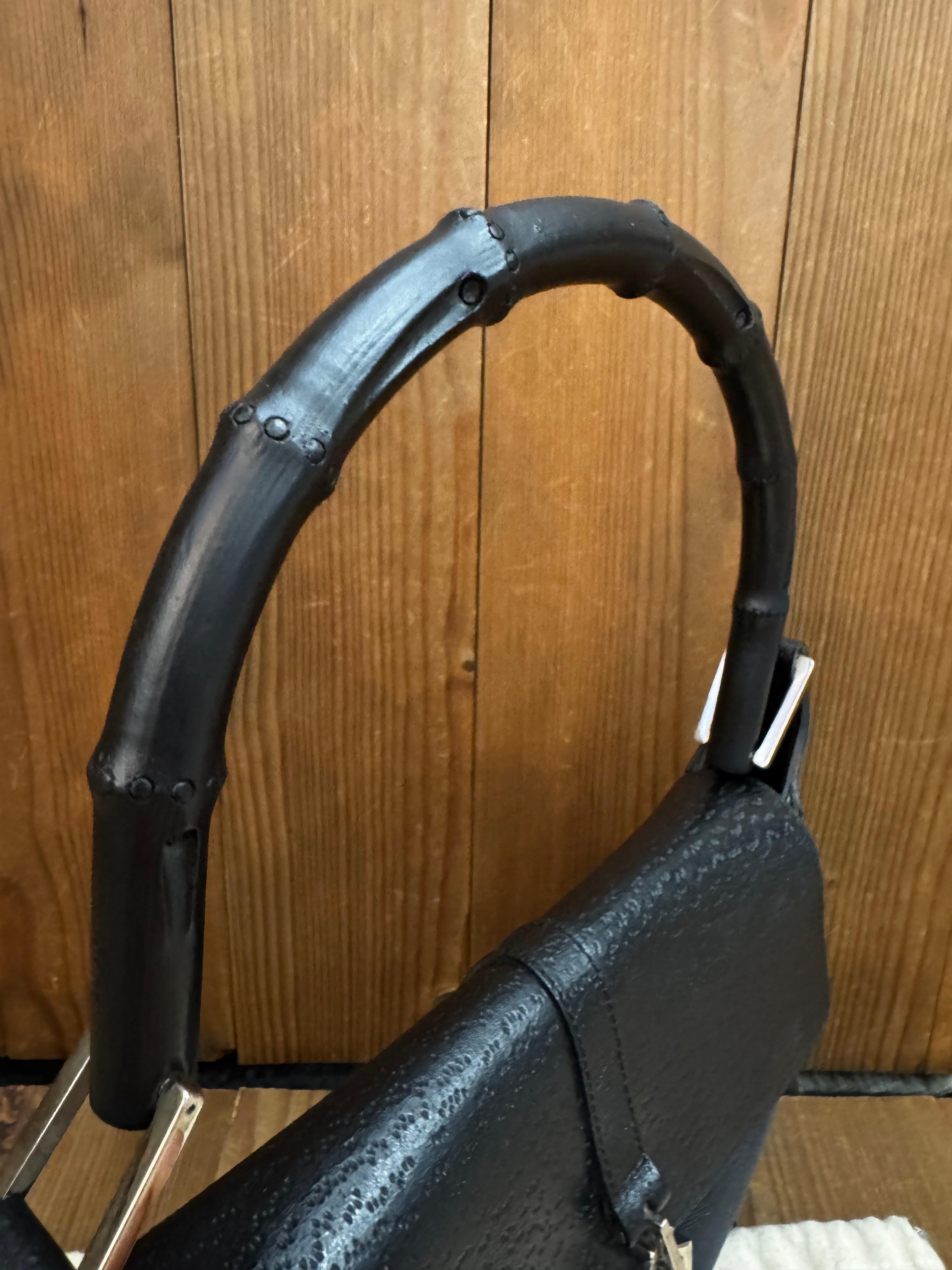 1990s Tom Ford GUCCI Jackie Bamboo Hobo Shoulder Bag Black Canvas Small For Sale 4