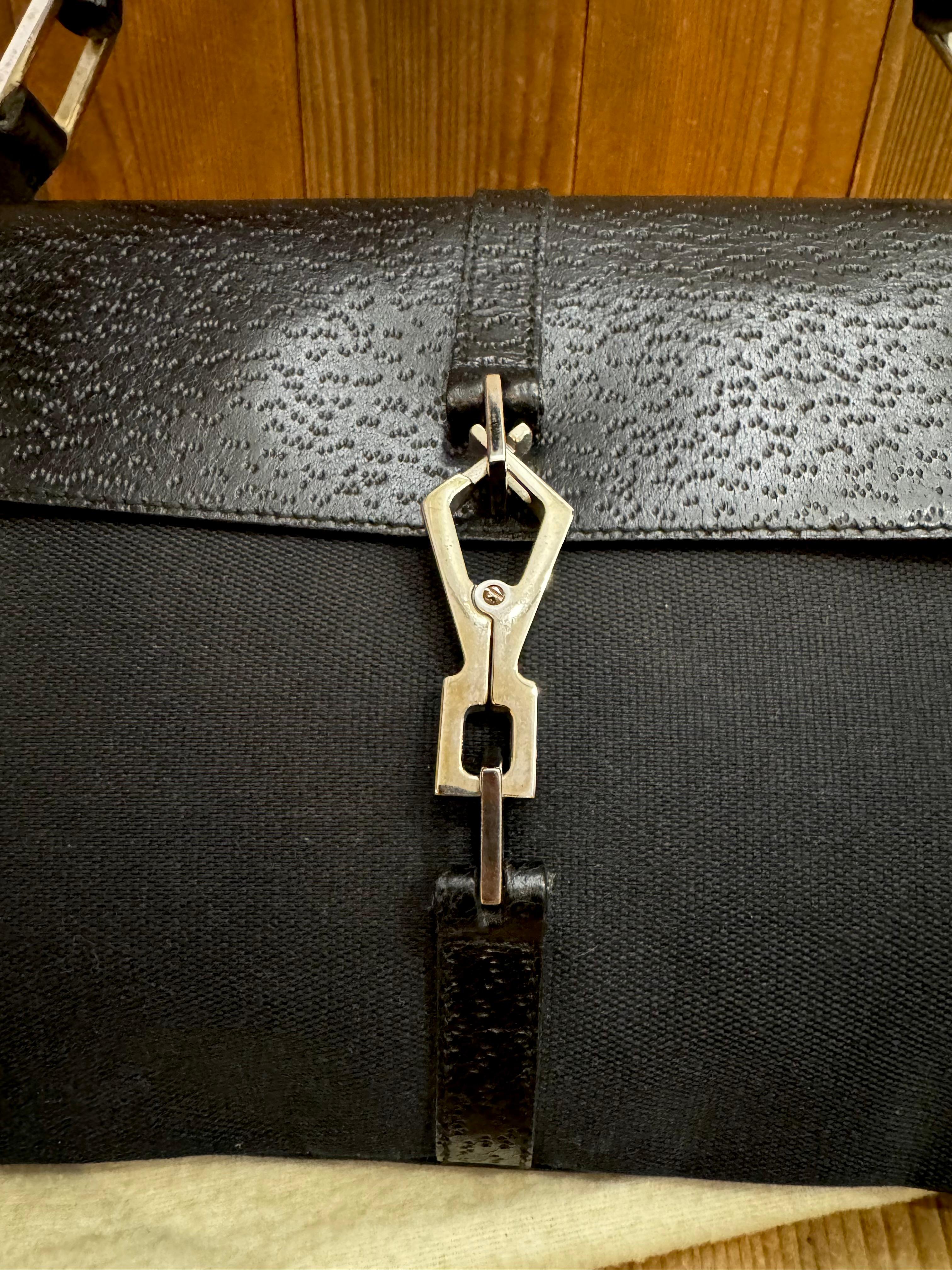 1990s Tom Ford GUCCI Jackie Bamboo Hobo Shoulder Bag Black Canvas Small For Sale 5