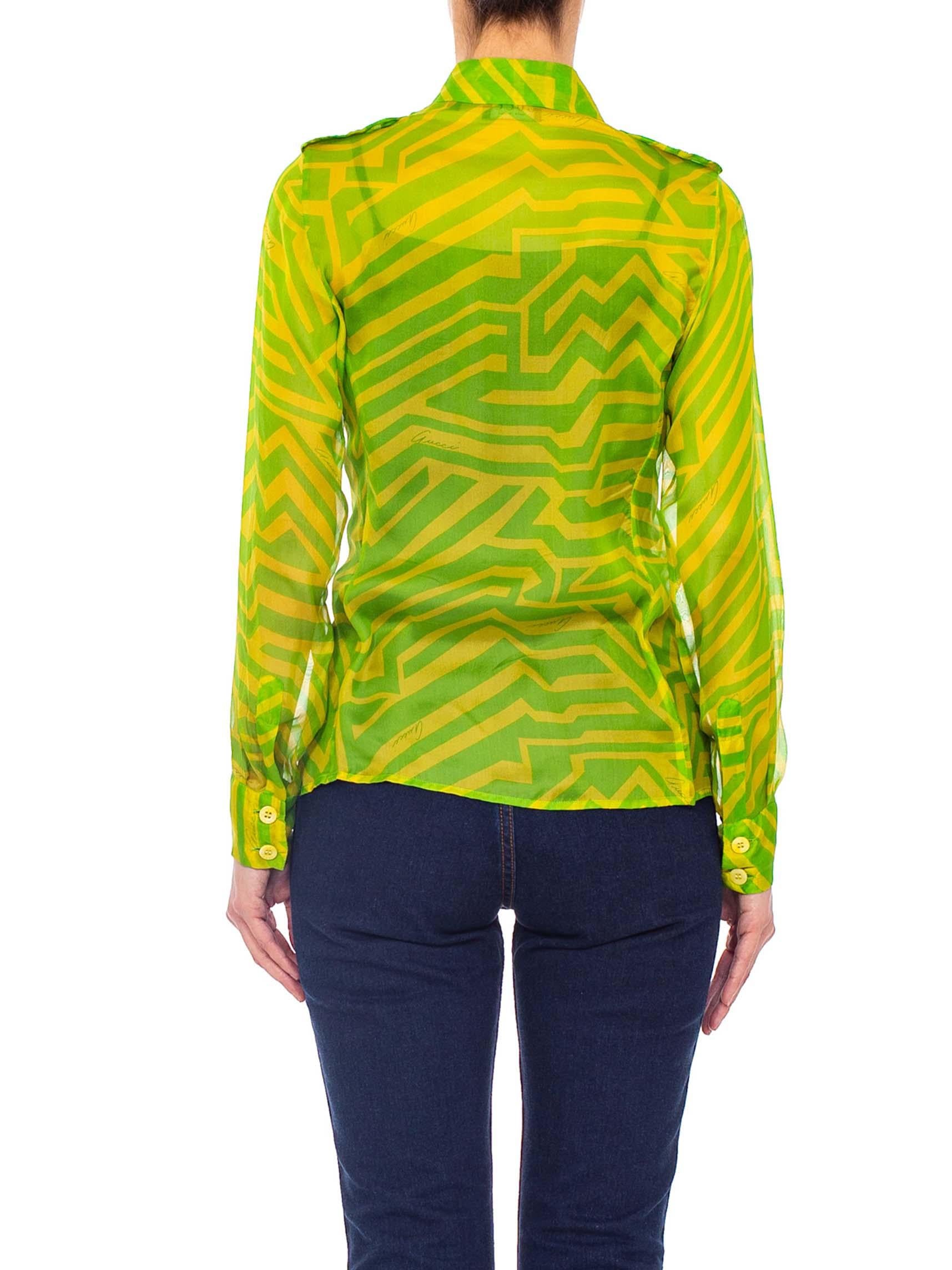 1990S TOM FORD GUCCI Lime Green Silk Chiffon Shirt From His First Collection For 5