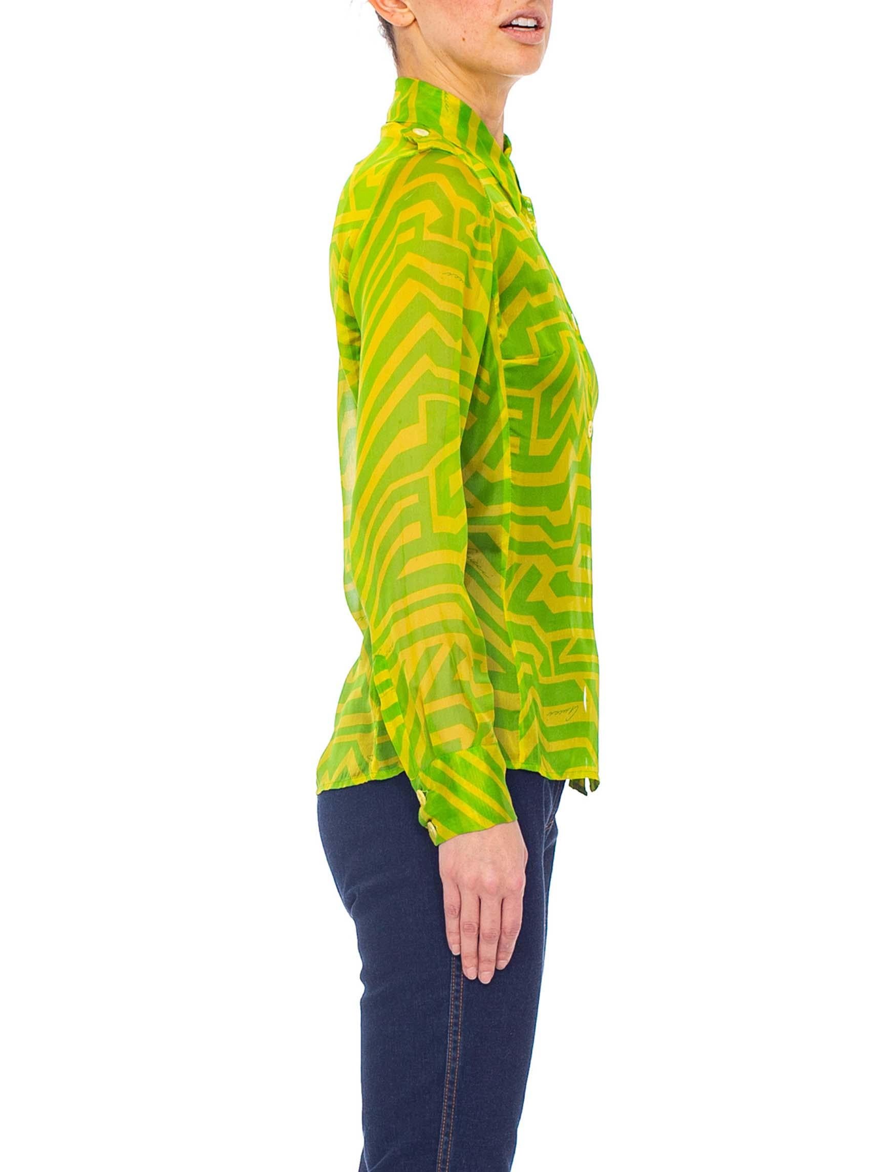 1990S TOM FORD GUCCI Lime Green Silk Chiffon Shirt From His First Collection For In Excellent Condition In New York, NY