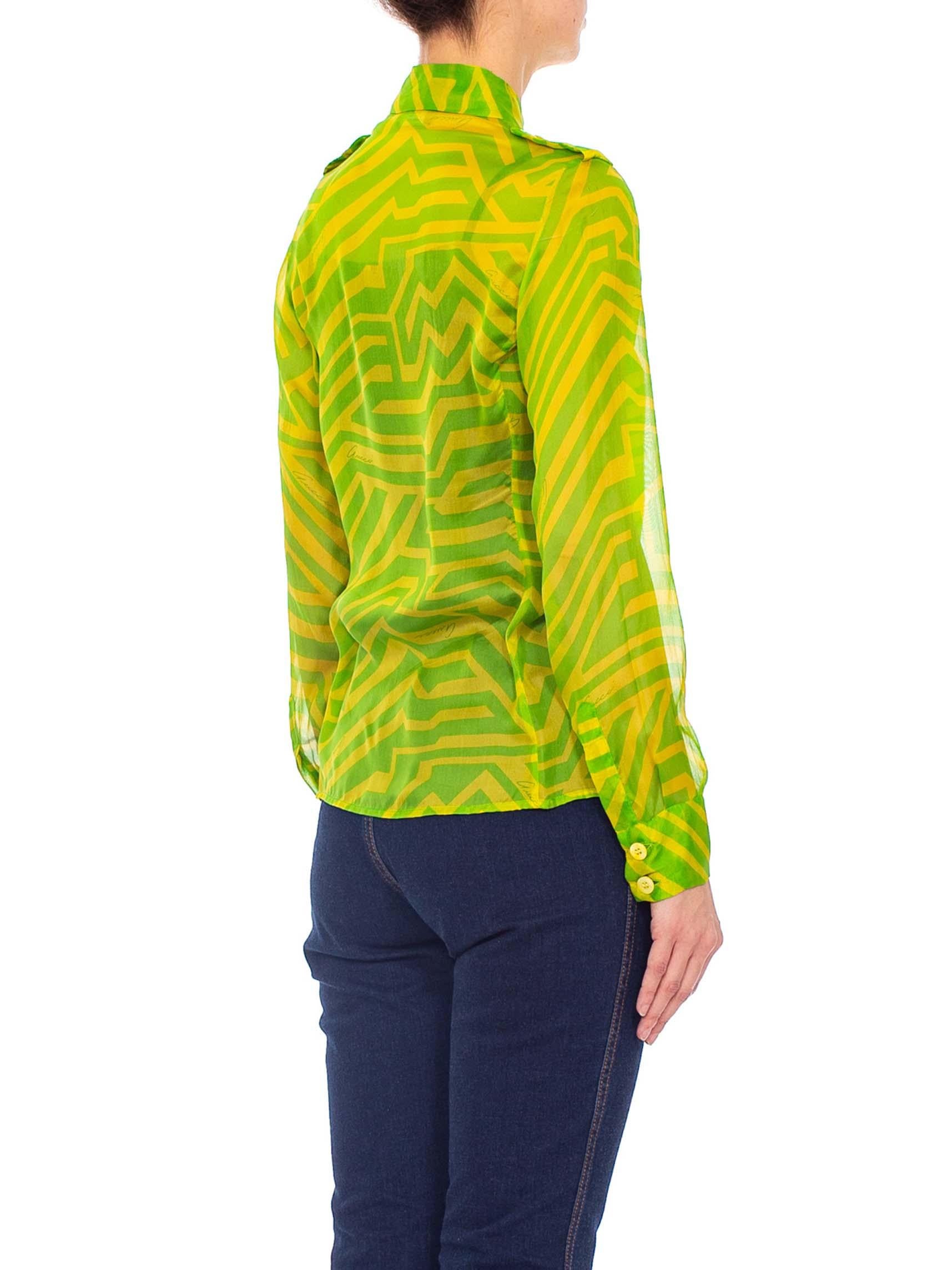 1990S TOM FORD GUCCI Lime Green Silk Chiffon Shirt From His First Collection For 3