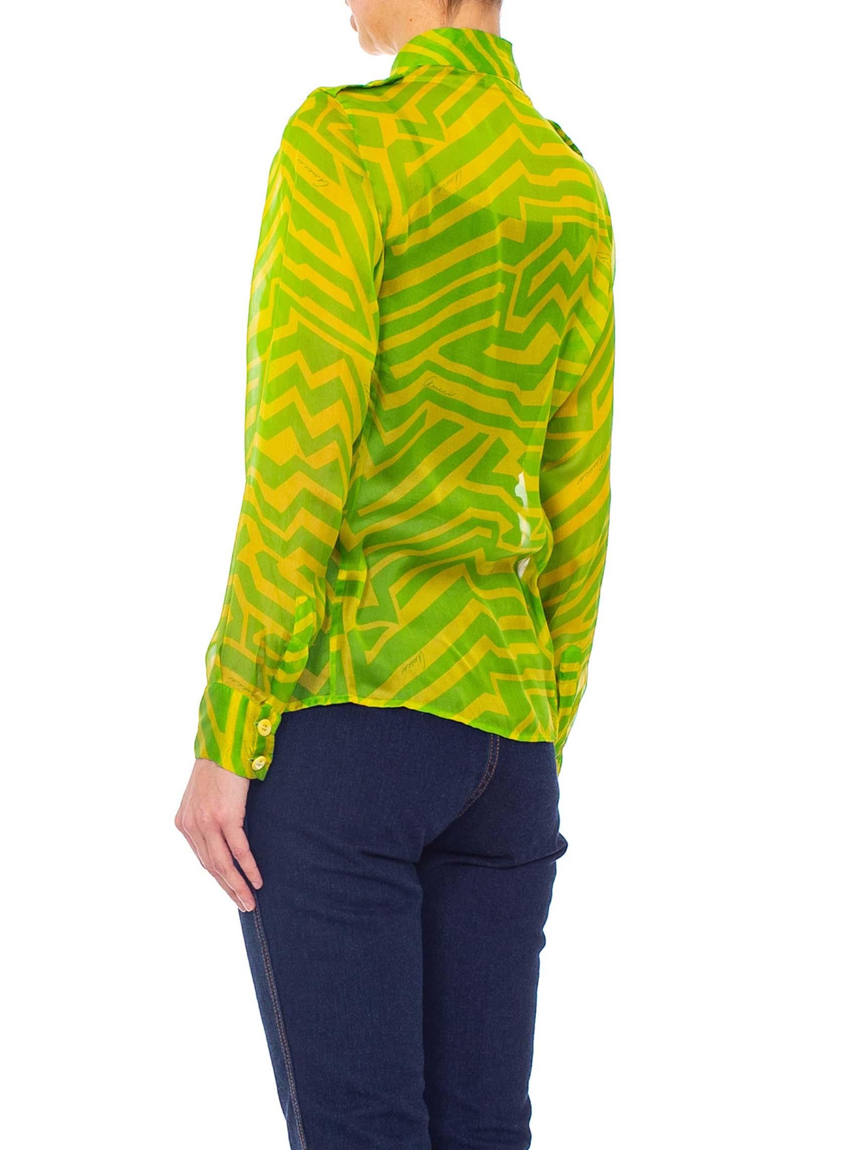1990S TOM FORD GUCCI Lime Green Silk Chiffon Shirt From His First Collection For 4