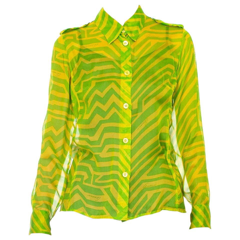 1990S TOM FORD GUCCI Lime Green Silk Chiffon Shirt From His First ...