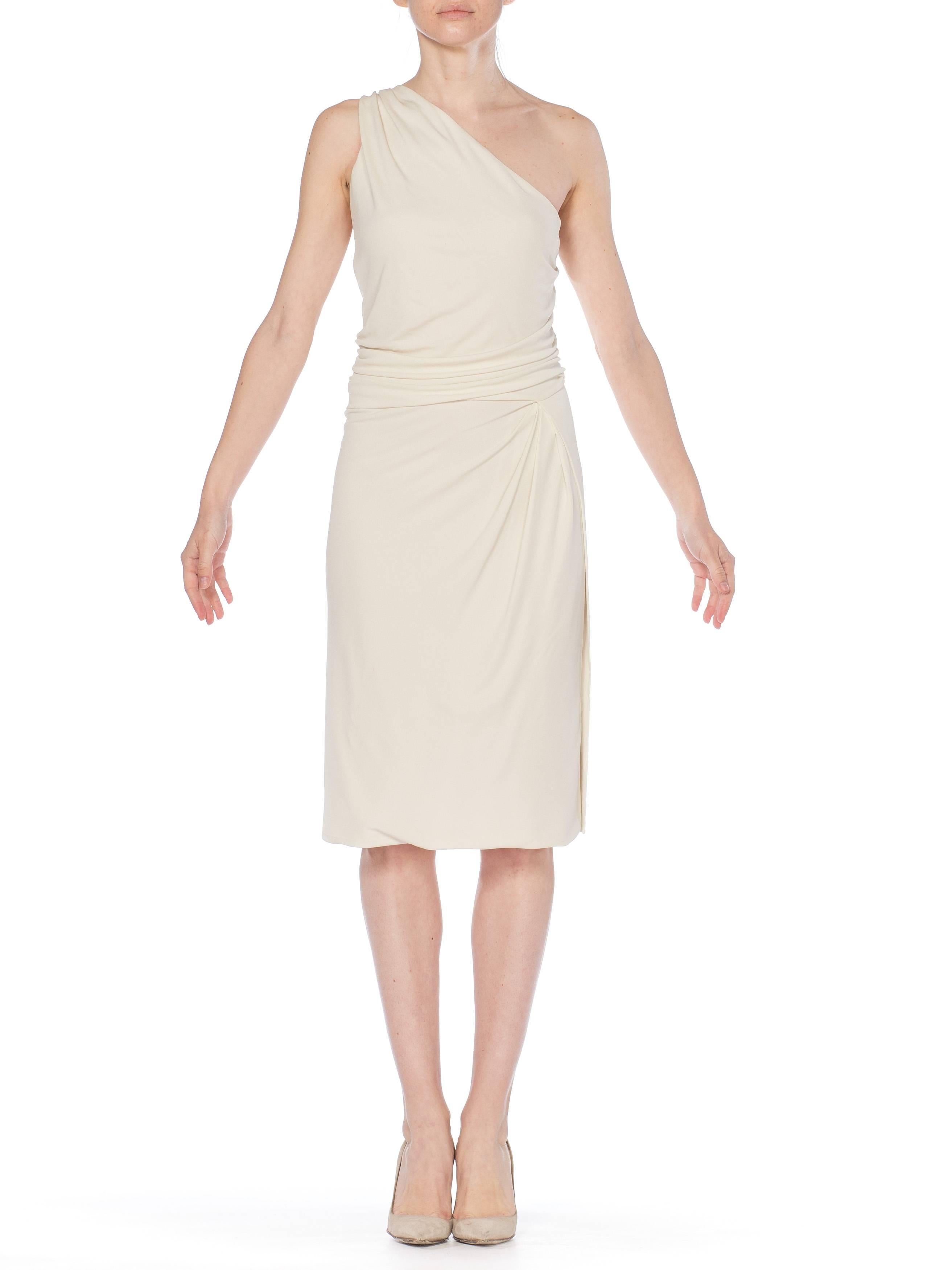 1990S TOM FORD GUCCI White Slinky Viscose Jersey One Shoulder Cocktail Dress Wi 10