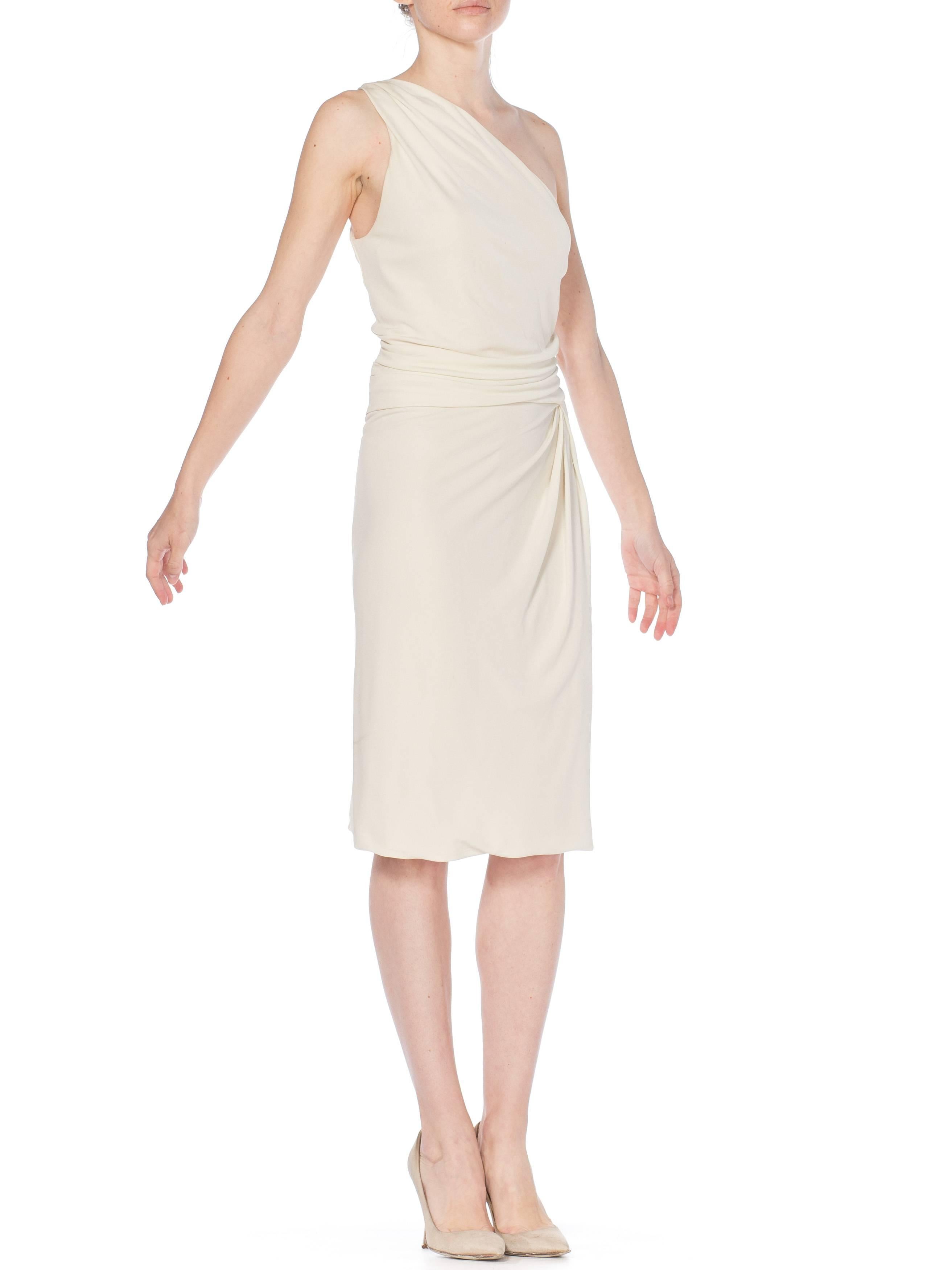 Beige 1990S TOM FORD GUCCI White Slinky Viscose Jersey One Shoulder Cocktail Dress Wi