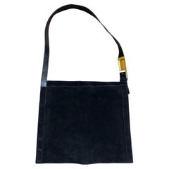 1990s Tom Ford GUCCI Suede Oversized Shoulder Bag Black