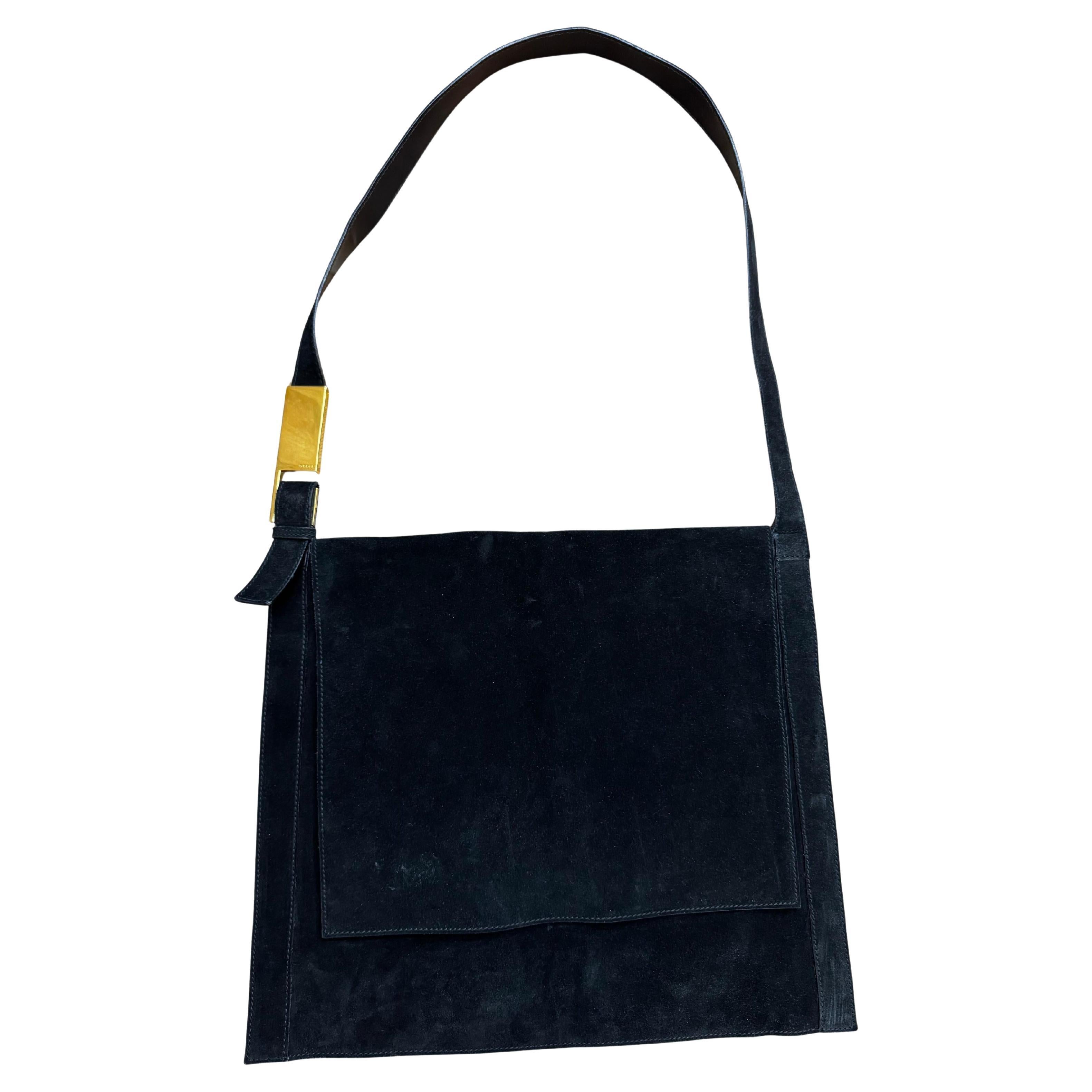 1990s Tom Ford GUCCI Suede Oversized Shoulder Bag Black