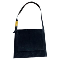1990s Tom Ford GUCCI Suede Oversized Shoulder Bag Black
