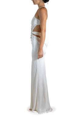 1990S TOM FORD GUCCI White Jersey Safety Pinned Cocktail Dress