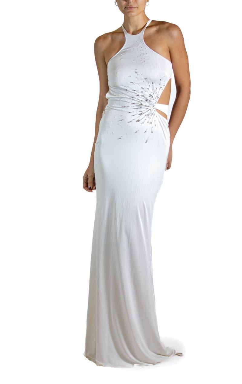 1990S TOM FORD GUCCI White Jersey Safety Pinned Cocktail Dress For Sale 1