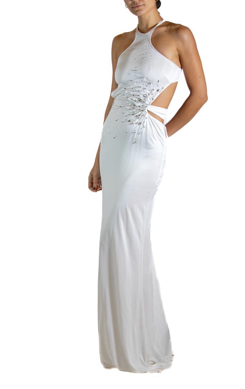 1990S TOM FORD GUCCI White Jersey Safety Pinned Cocktail Dress For Sale 2