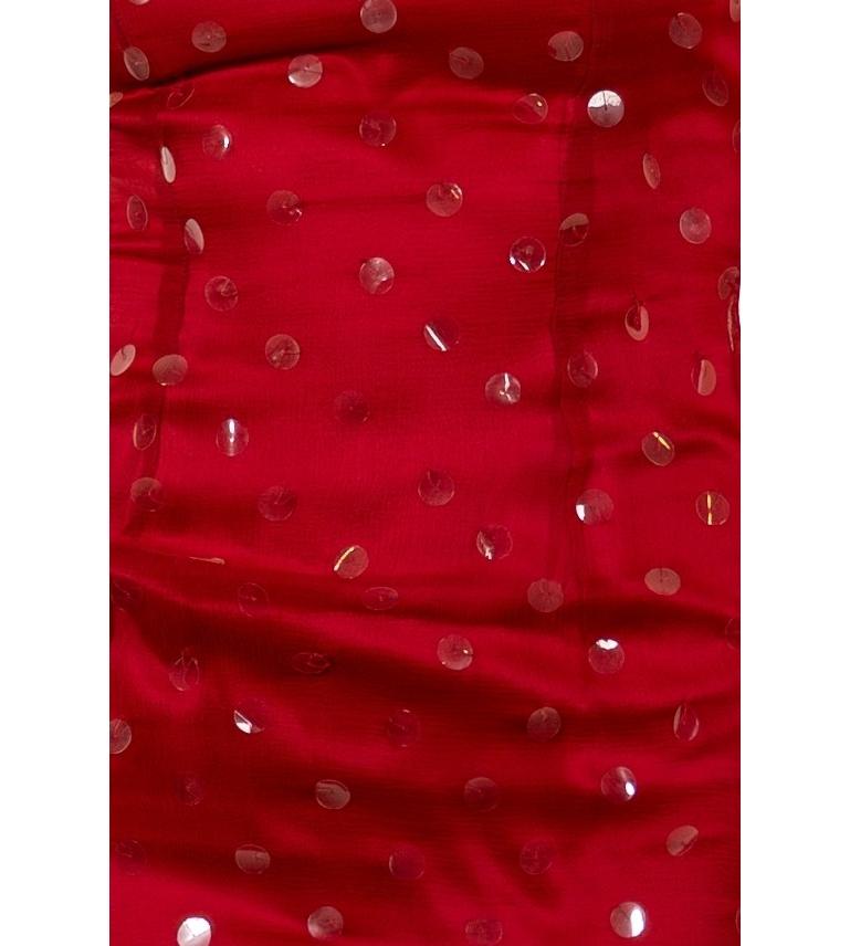 1990S Tomato Red Semi-Sheer Silk Chiffon Boat-Neck Sequined Gown For Sale 6