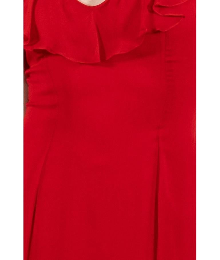 1990S Tomato Red Silk Chiffon Ruffled Gown For Sale 5