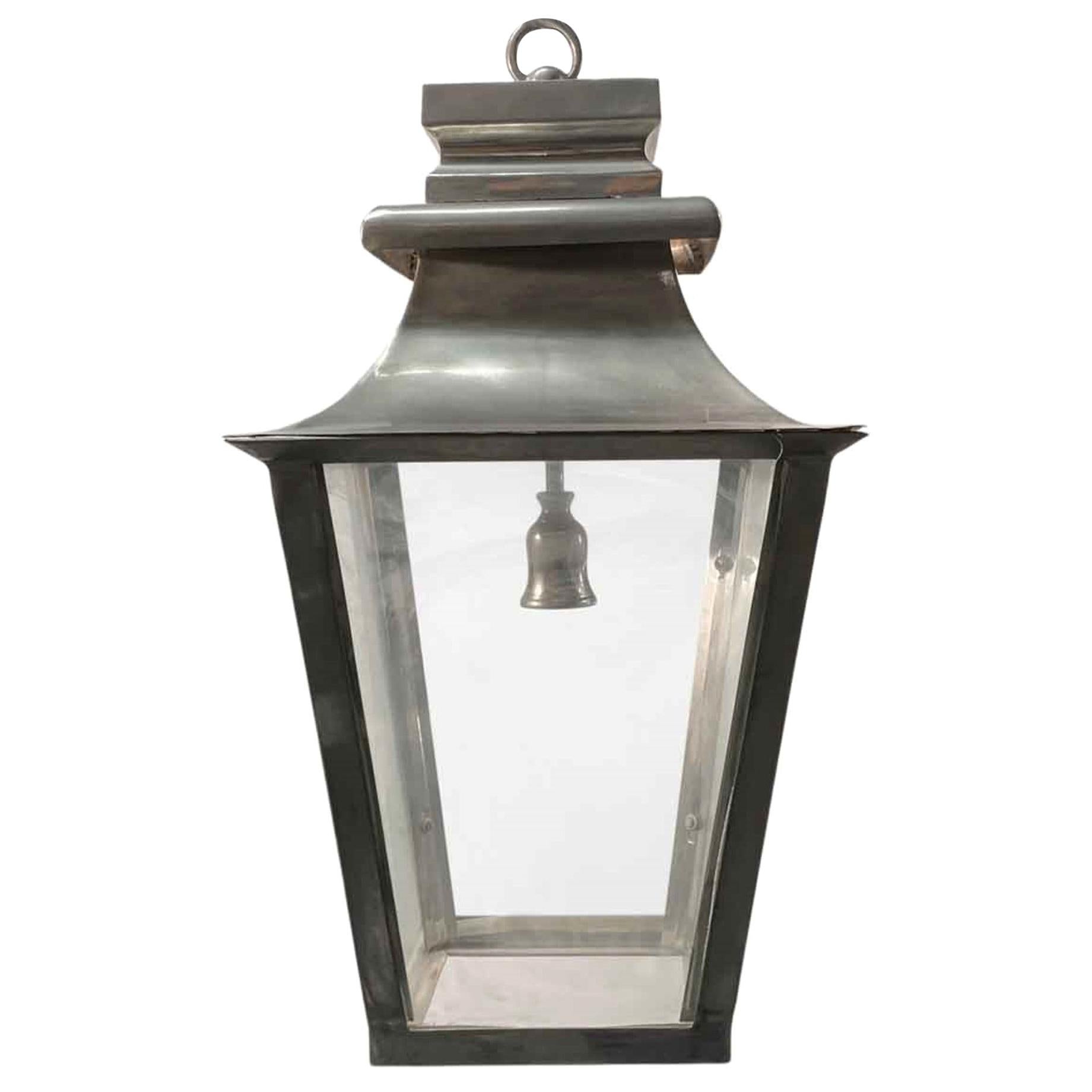 1990s Traditional Hanging Entry Porch Lantern Done in Brass with a Nickel Finish