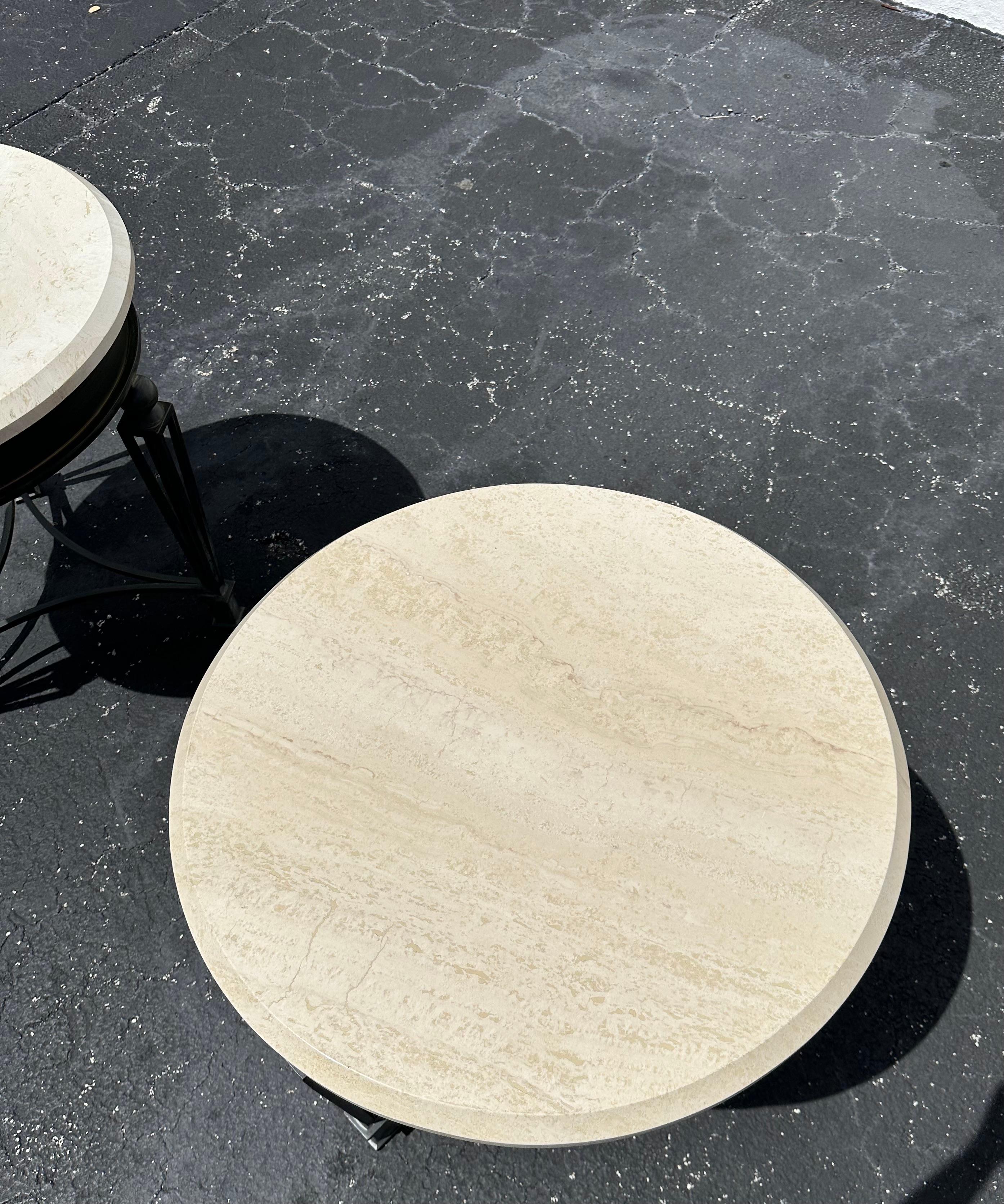 1990s Travertine and Sculptural Iron Tables, Set of 2 For Sale 4