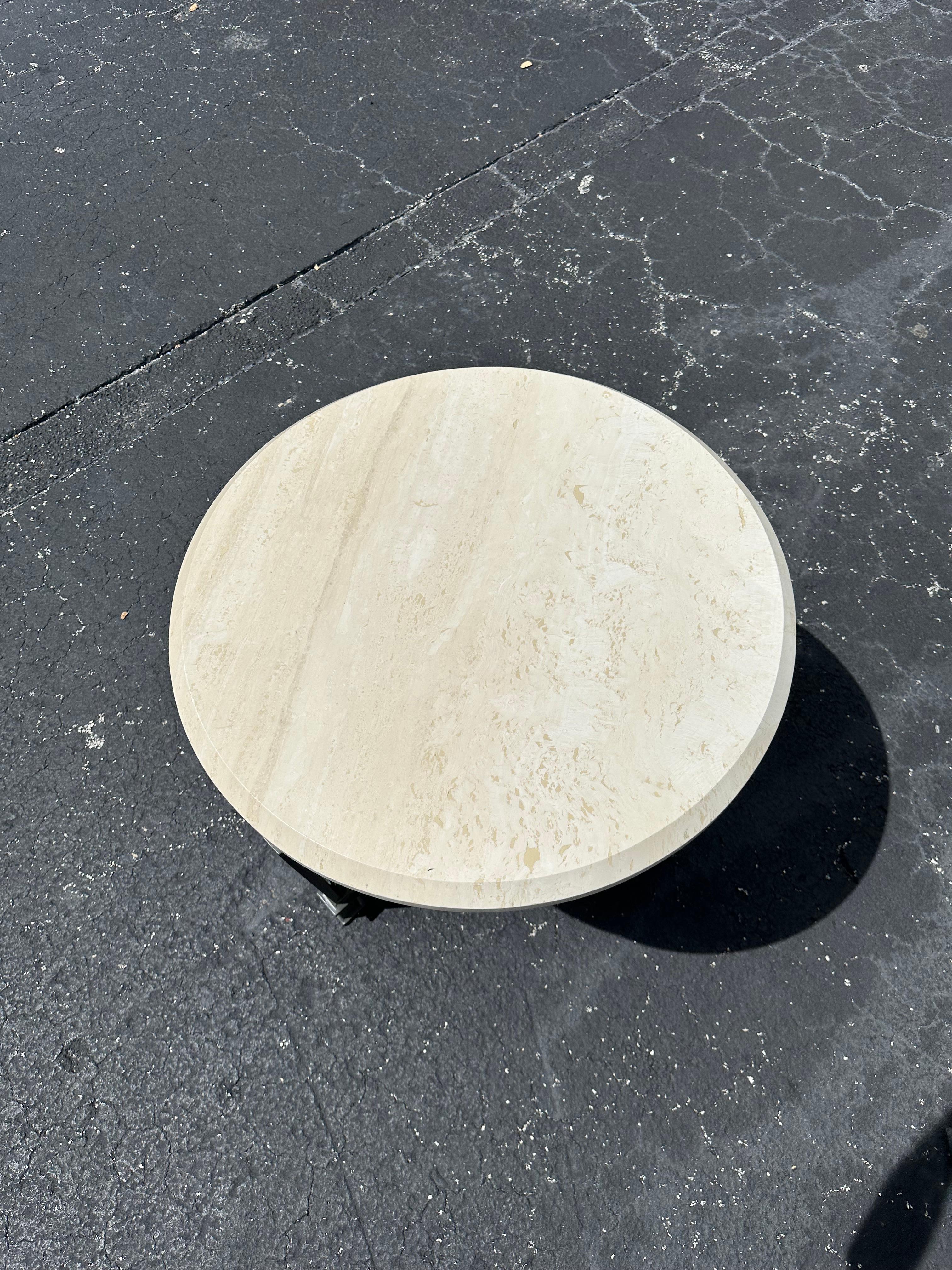 1990s Travertine and Sculptural Iron Tables, Set of 2 For Sale 5