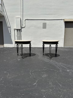 1990s Travertine and Sculptural Iron Tables, Set of 2