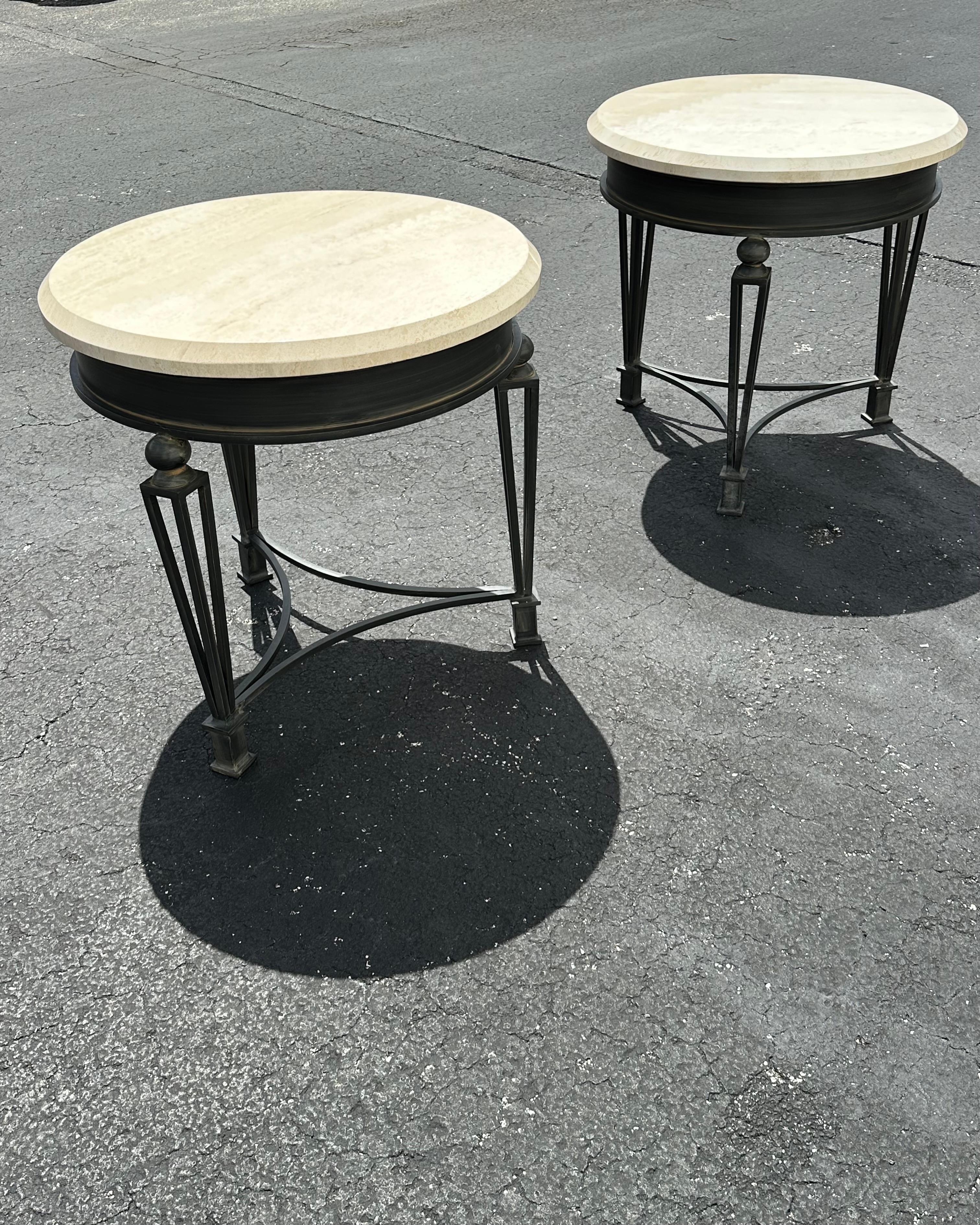 Late 20th Century 1990s Travertine and Sculptural Iron Tables, Set of 2 For Sale