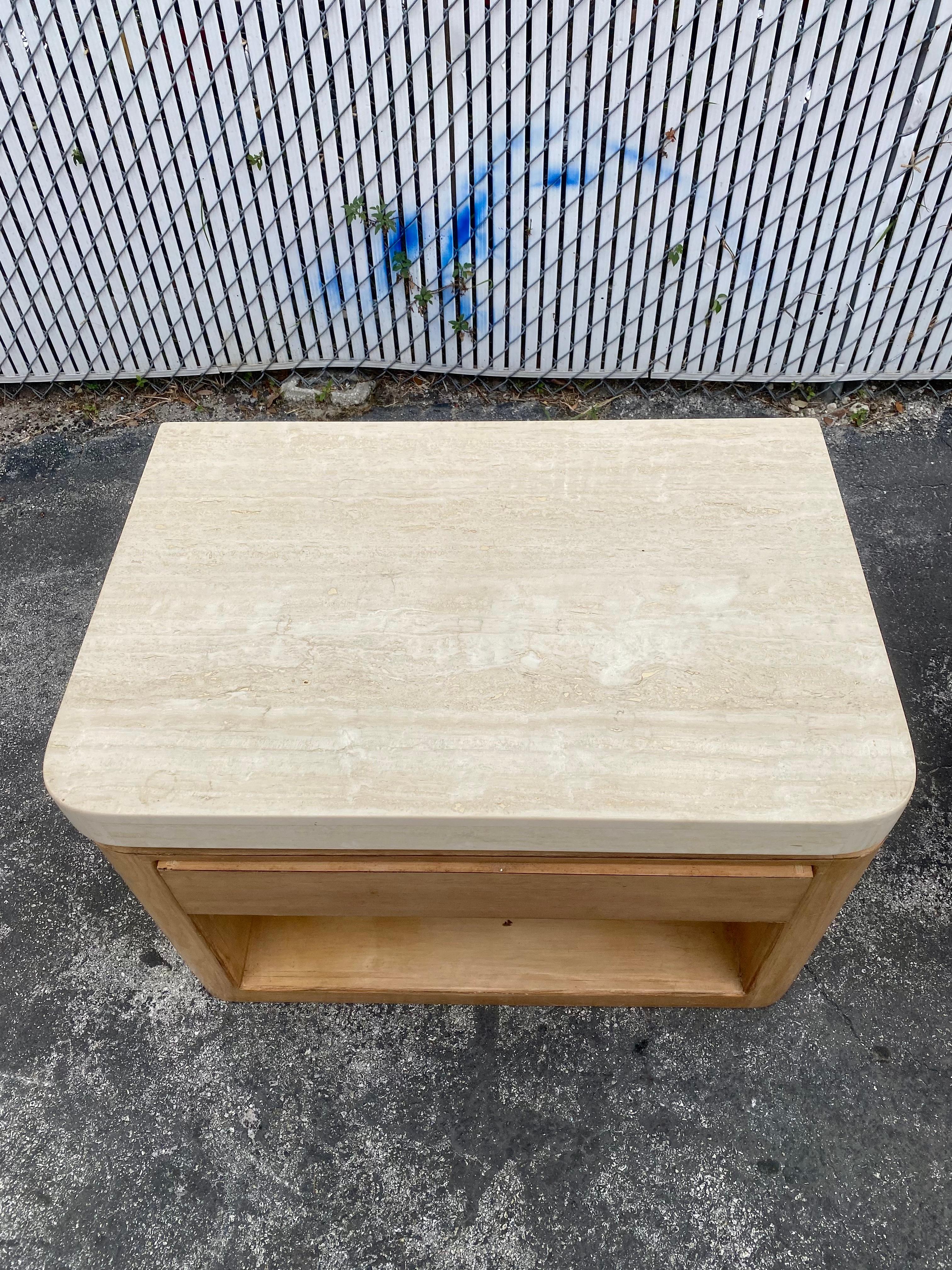 1990s Large Travertine and Wood Night Stands End Table For Sale 3