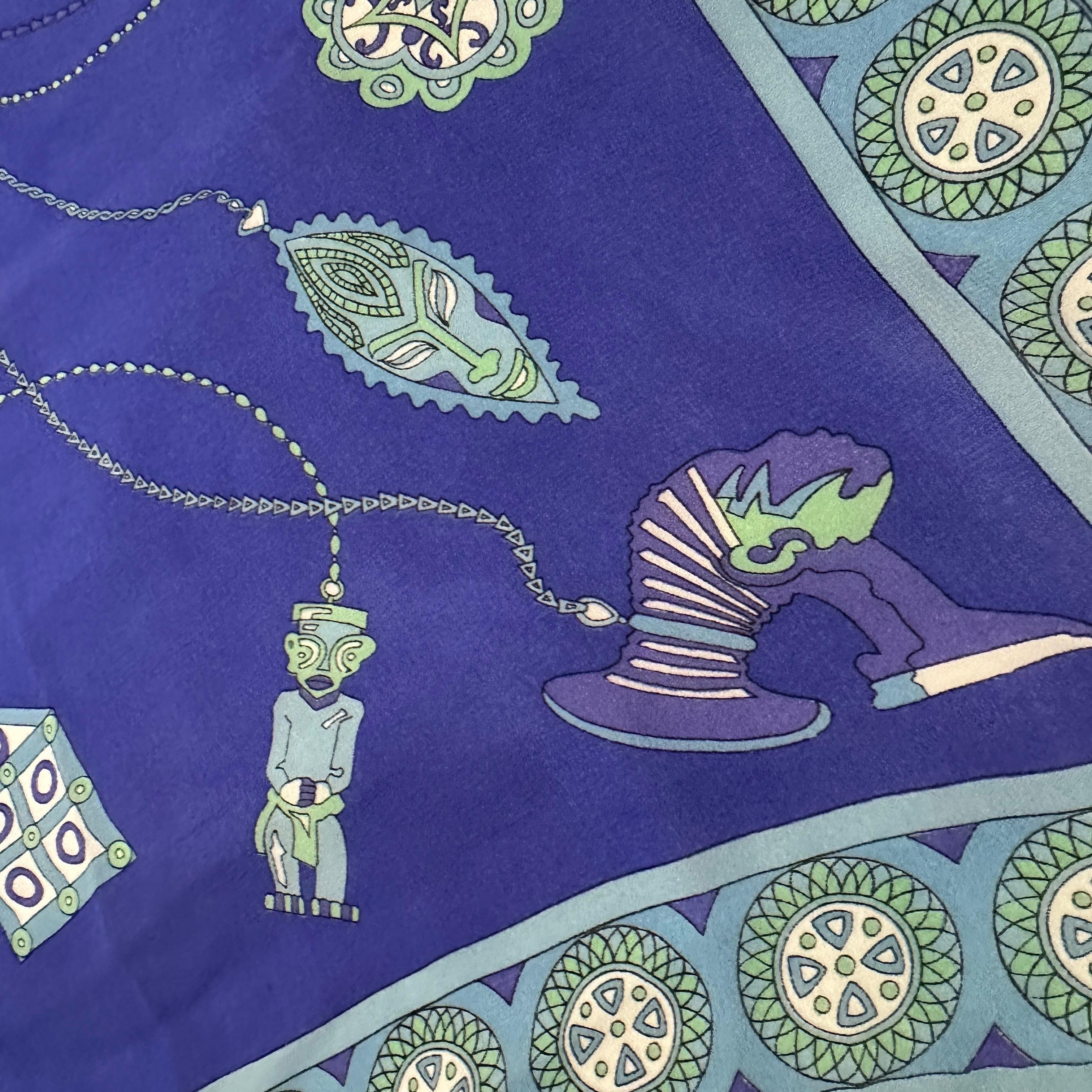 Sciarpa in seta blu di Emilio Pucci ispirata al Tribal Art degli anni '90 in vendita 3