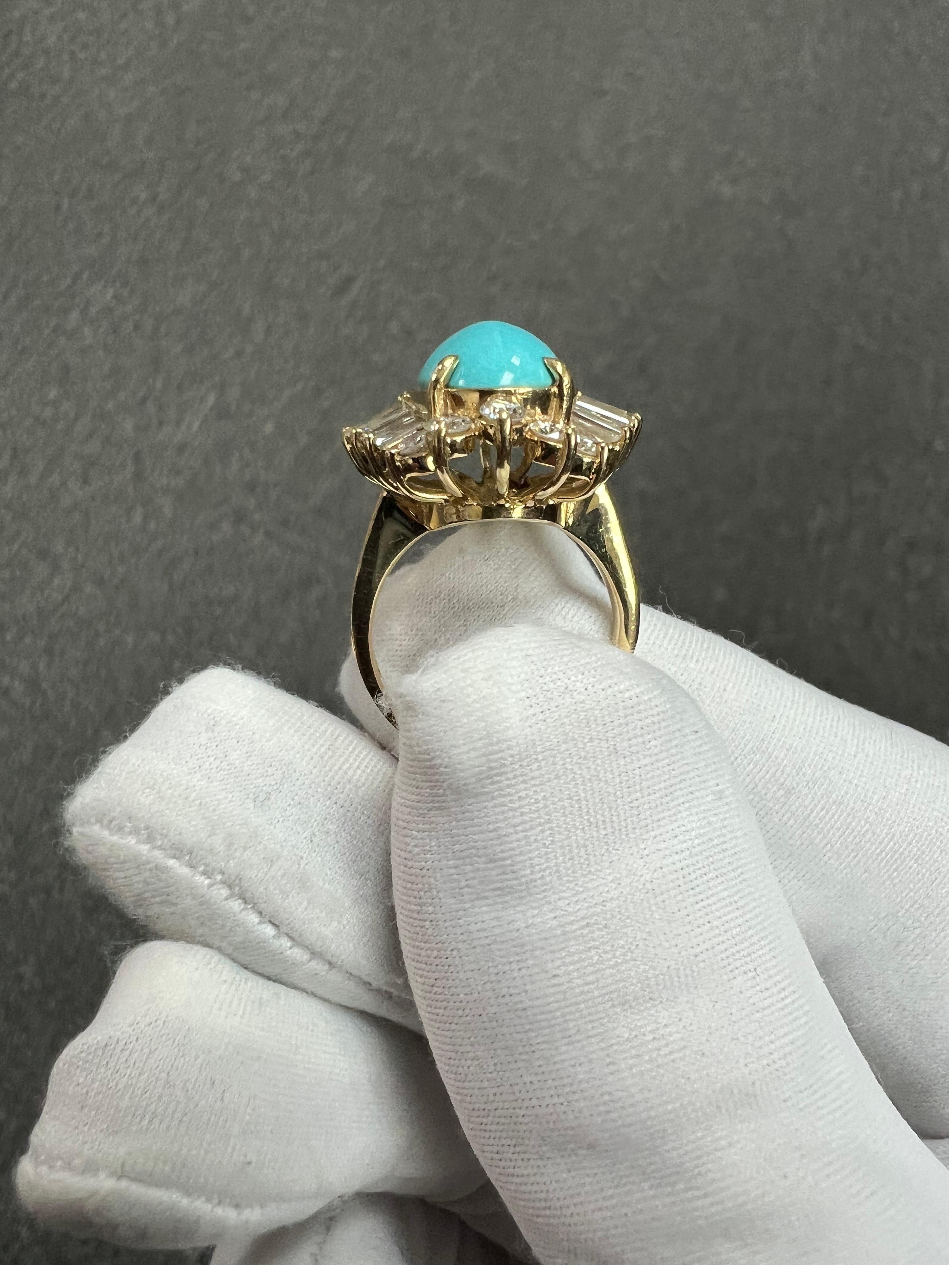 1990er Jahre Türkis Diamant 14k Gelbgold Cluster-Ring 5