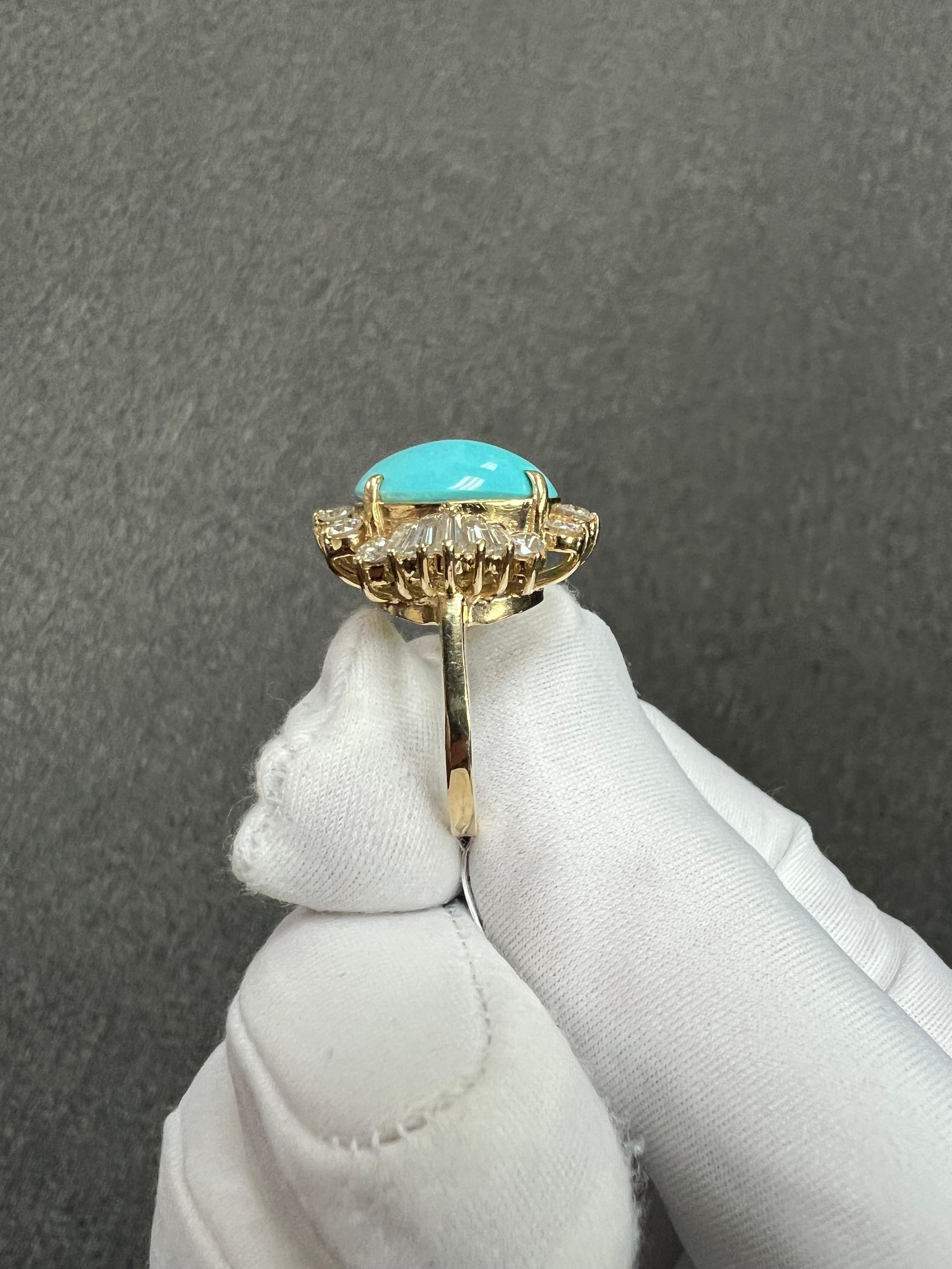 1990er Jahre Türkis Diamant 14k Gelbgold Cluster-Ring 6