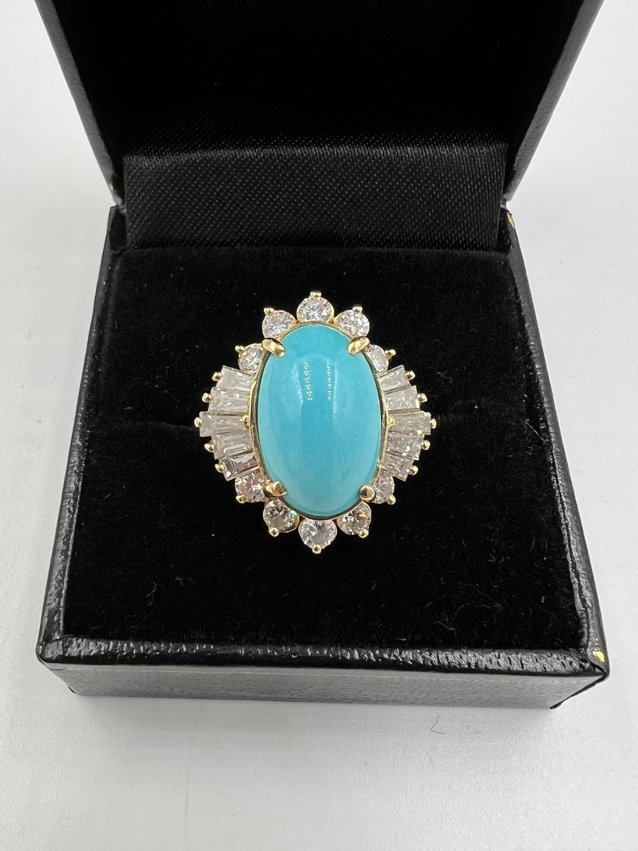 1990er Jahre Türkis Diamant 14k Gelbgold Cluster-Ring im Zustand „Gut“ in Los Angeles, CA
