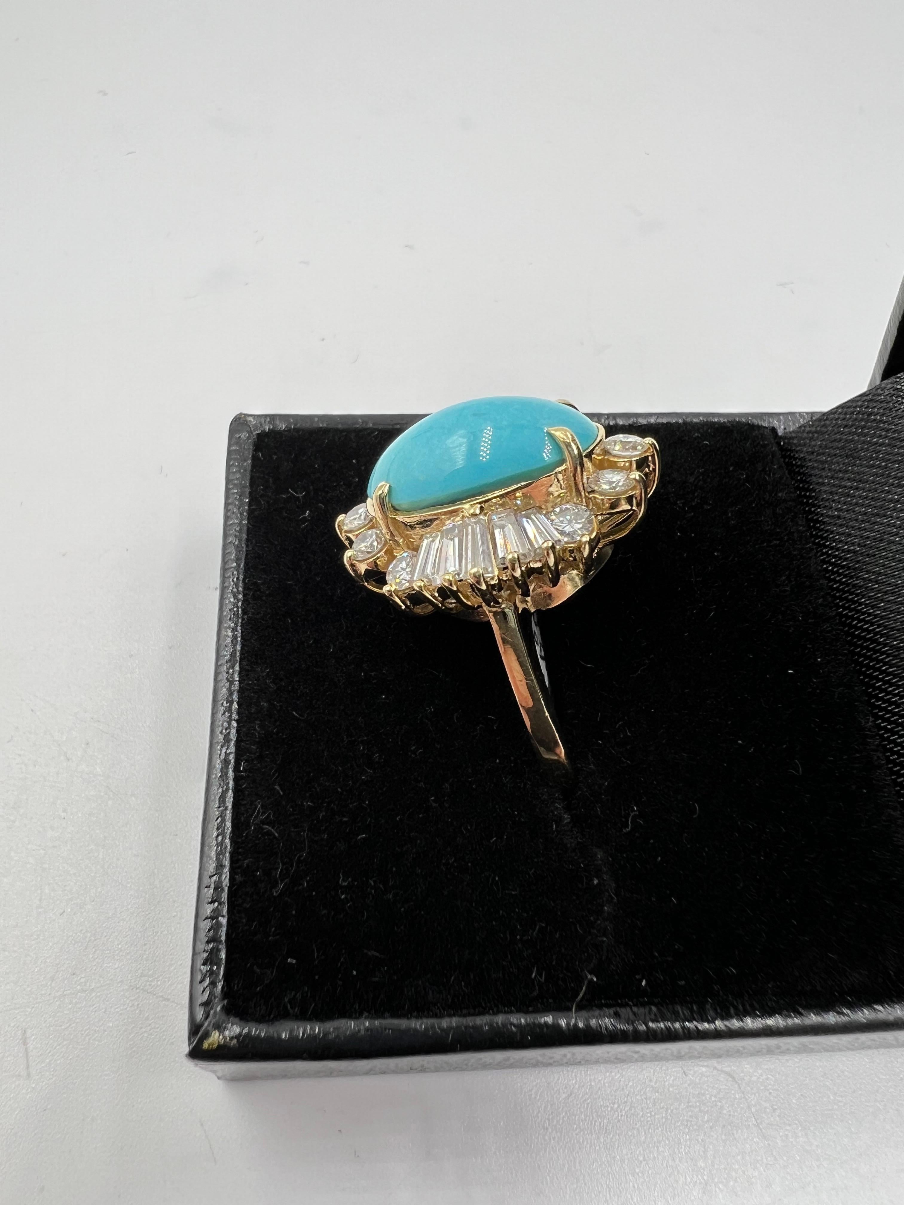 1990er Jahre Türkis Diamant 14k Gelbgold Cluster-Ring 1