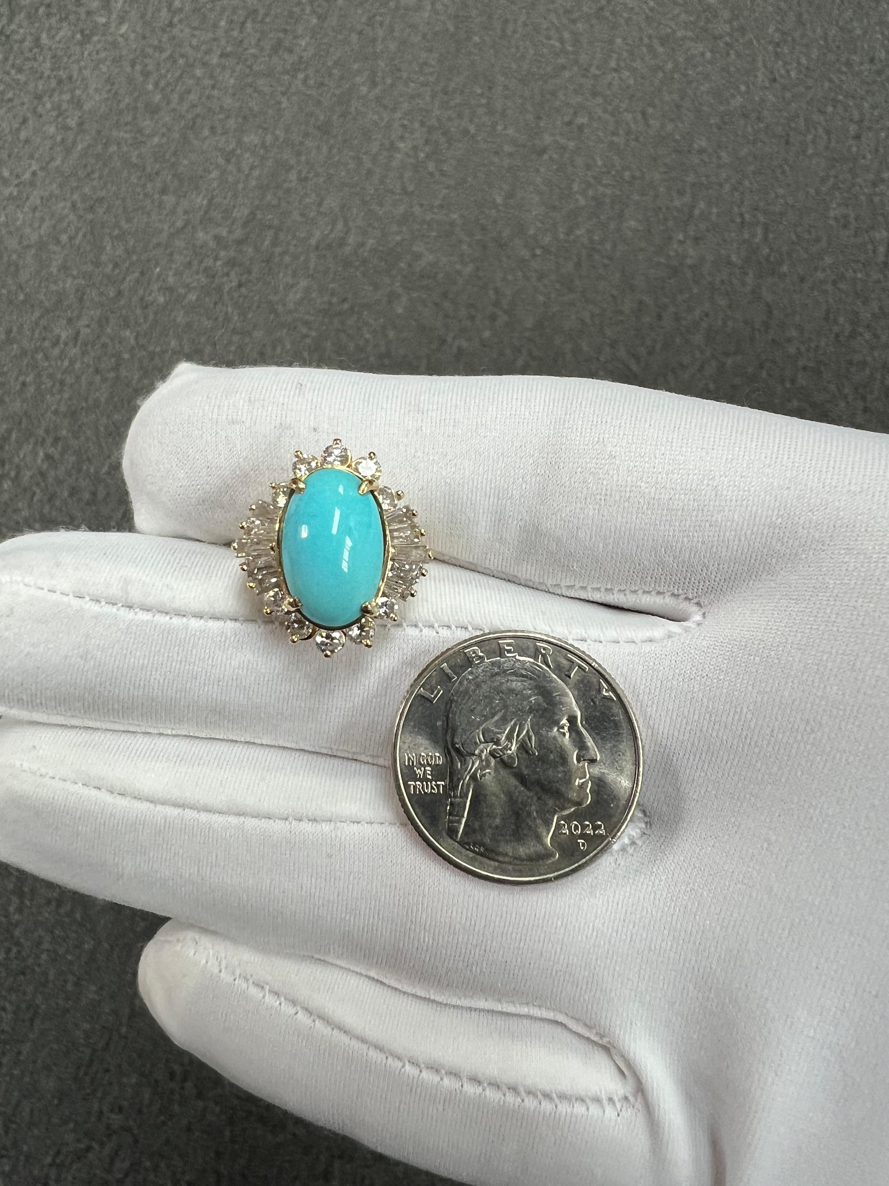 1990er Jahre Türkis Diamant 14k Gelbgold Cluster-Ring 3