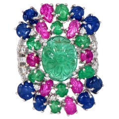 1990s Tutti Frutti 18K Gold Carved Floral Cocktail Ring