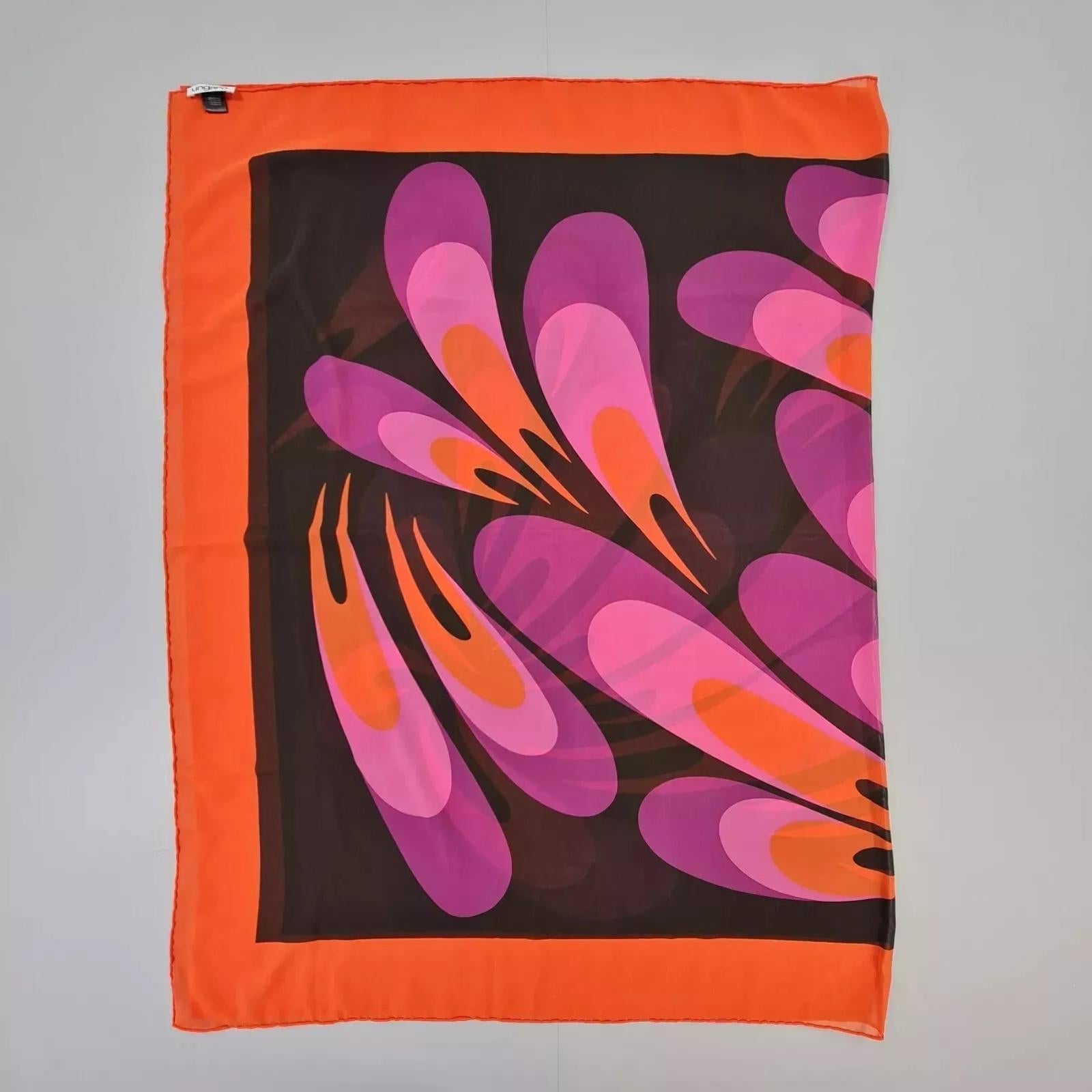 1990s Emanuel Ungaro Abstract Floral Orange Purple Scarf In Good Condition For Sale In London, GB