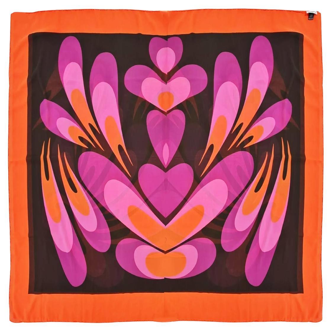 1990s Emanuel Ungaro Abstract Floral Orange Purple Scarf For Sale
