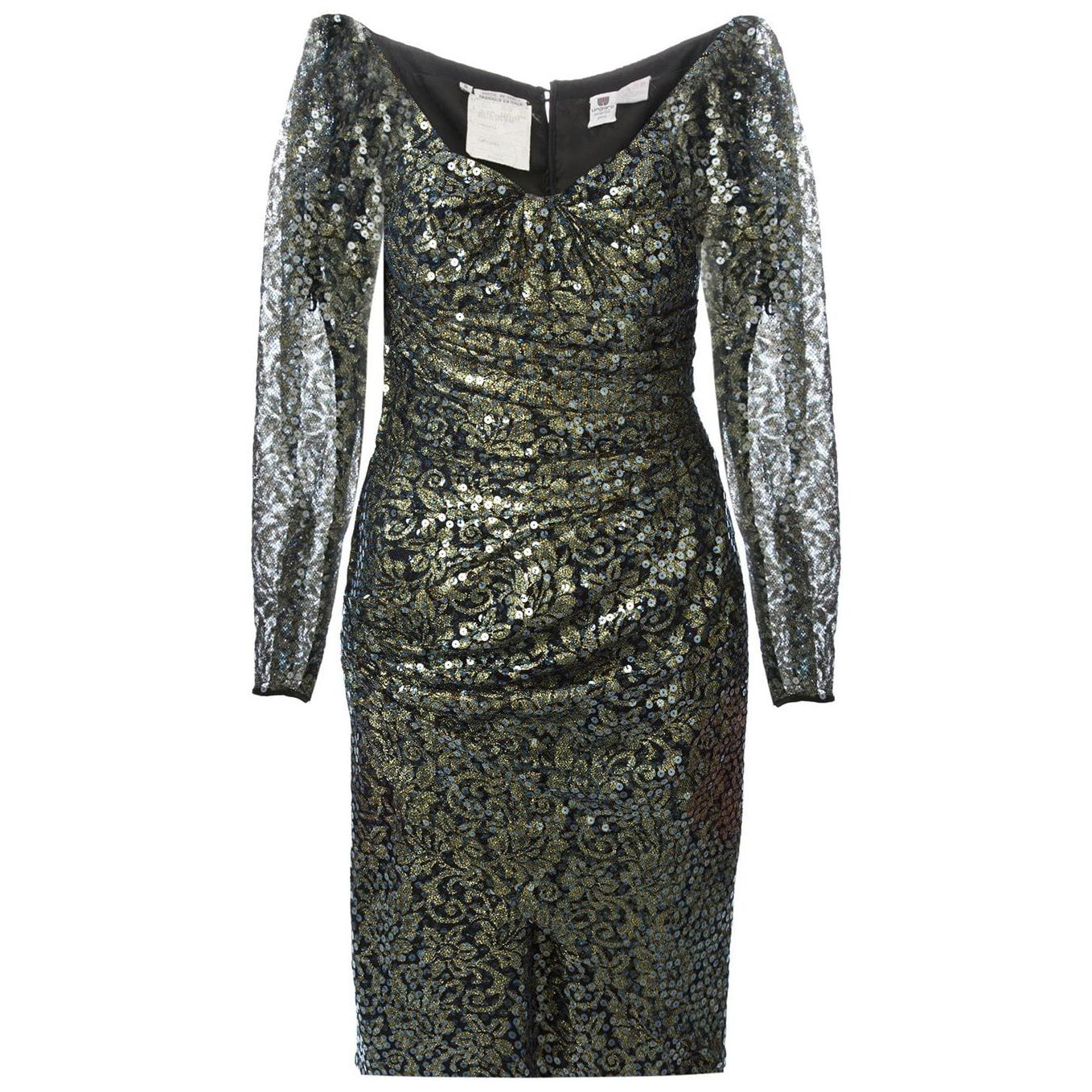 1990s Ungaro Black And Gold Lace Dress