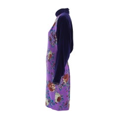 1990s Ungaro Paralelle Purple Velvet Floral Dress