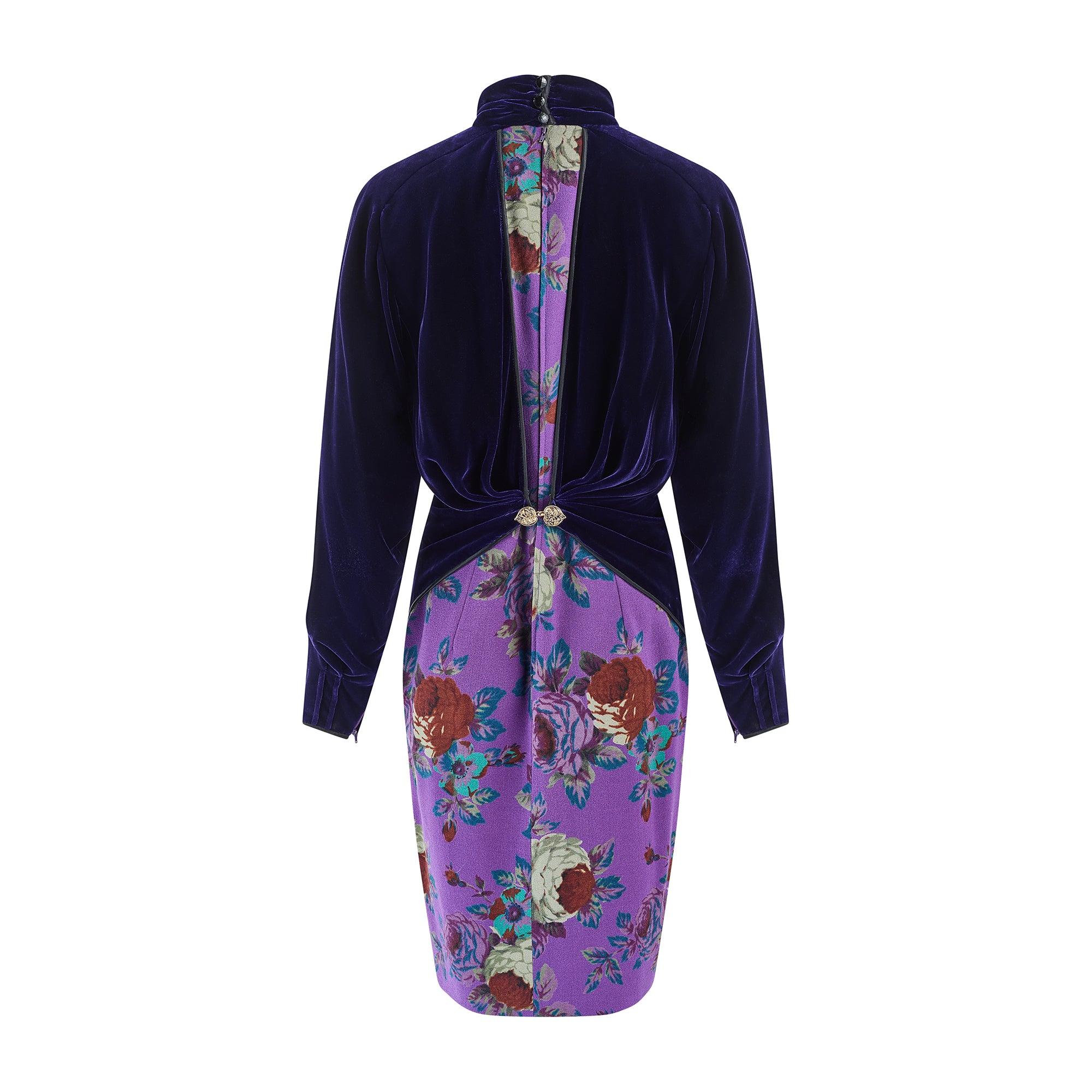 Viola Abito floreale in velluto viola Ungaro Paralelle anni '90 in vendita