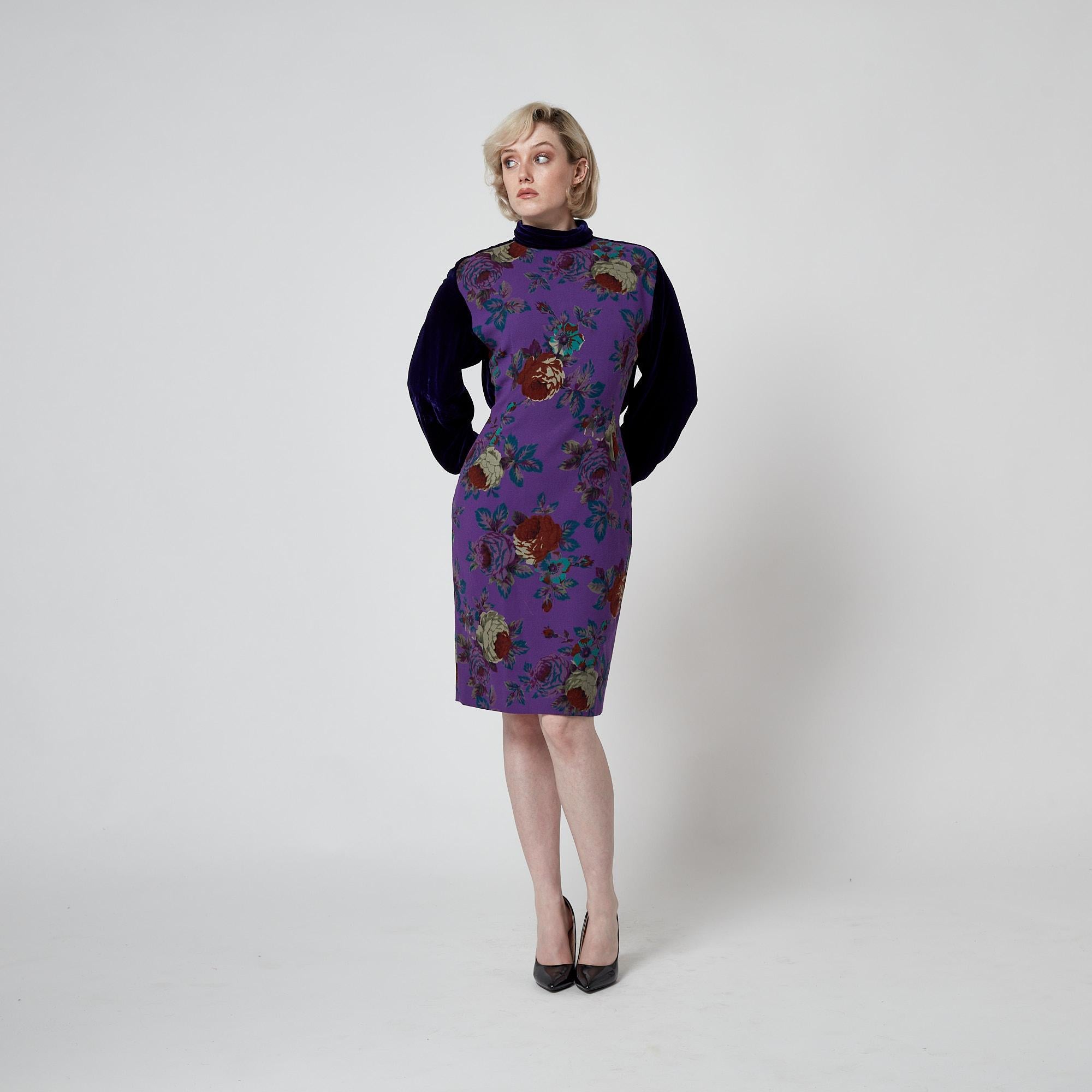 Abito floreale in velluto viola Ungaro Paralelle anni '90 in vendita 2