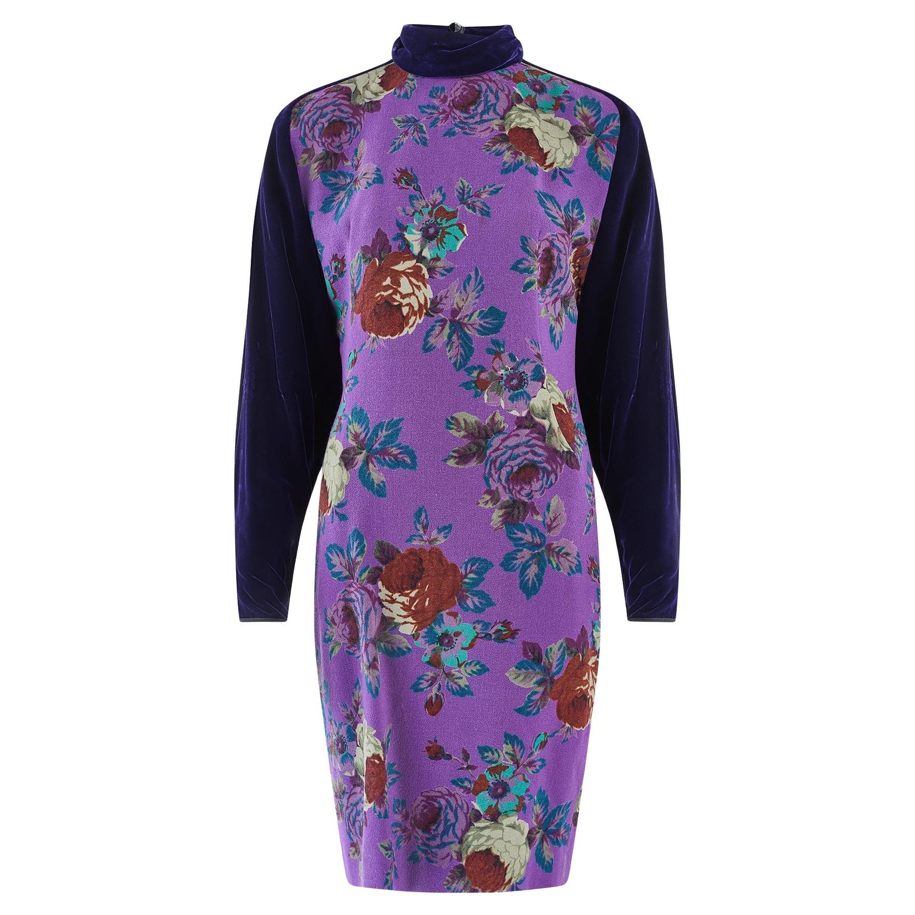 Abito floreale in velluto viola Ungaro Paralelle anni
90