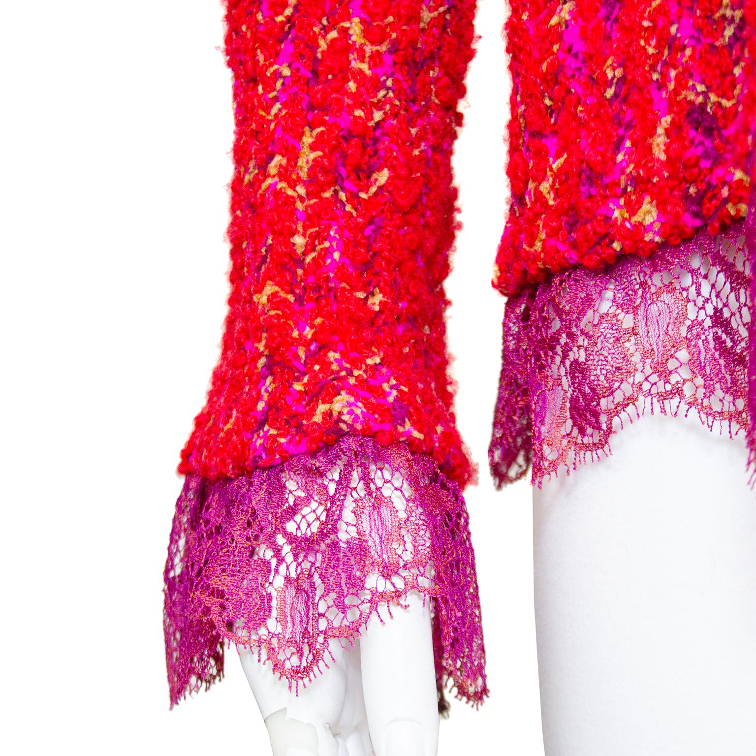 Cardigan Ungaro en tweed et dentelle rose et violet des années 1990  Pour femmes en vente