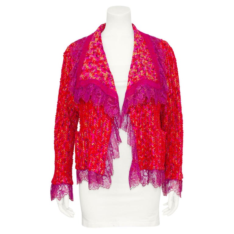 1990s Ungaro Pink and Purple Tweed and Lace Cardigan For Sale at 1stDibs |  pink lace cardigan, purple lace cardigan, purple and red cardigan