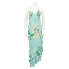 Vintage 1990s Ungaro Seafoam Blue Floral Gown