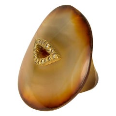 1990s Unique Andrew Grima Carved Agate, Diamond, and Gold Ring